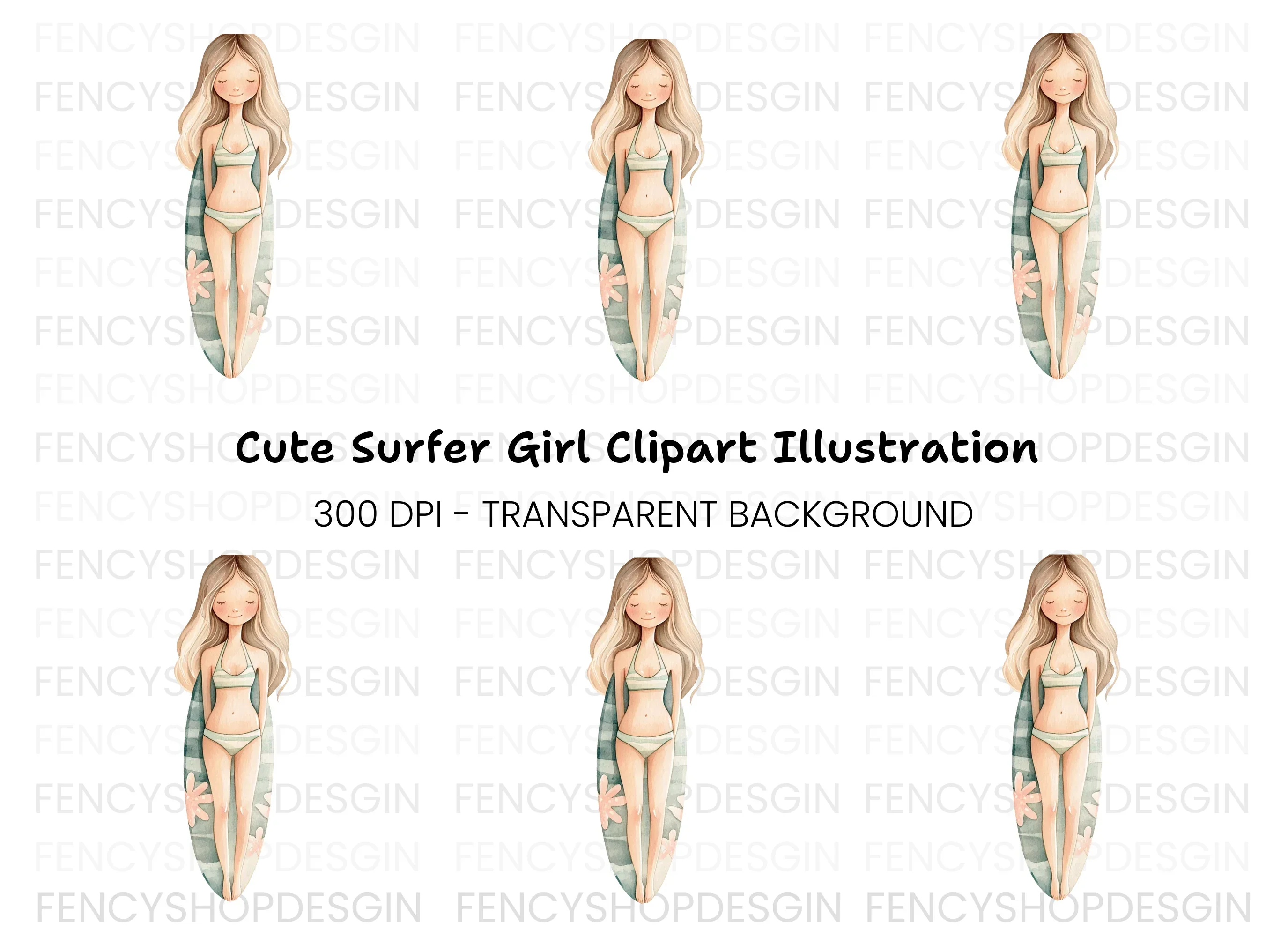 Girl Surfer Clipart Bundle