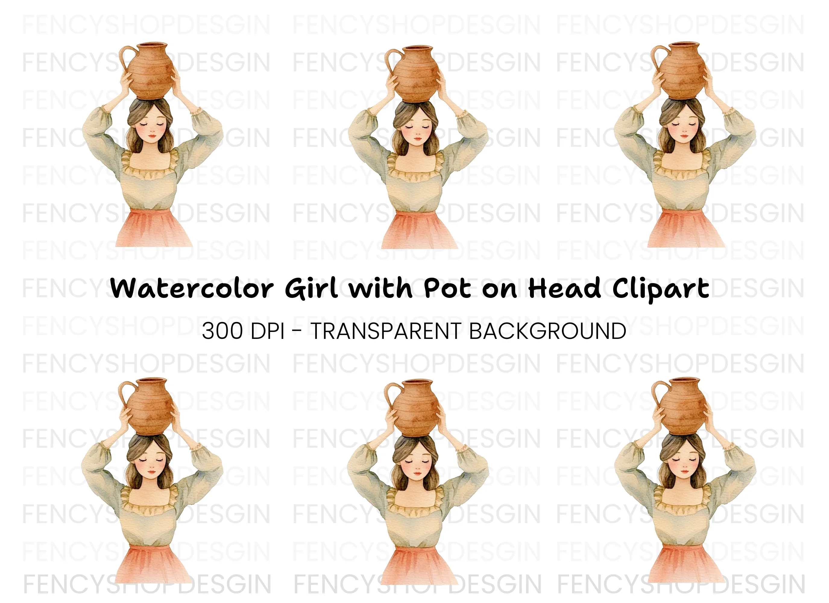 Girl with Clay Pot Clipart Bundle
