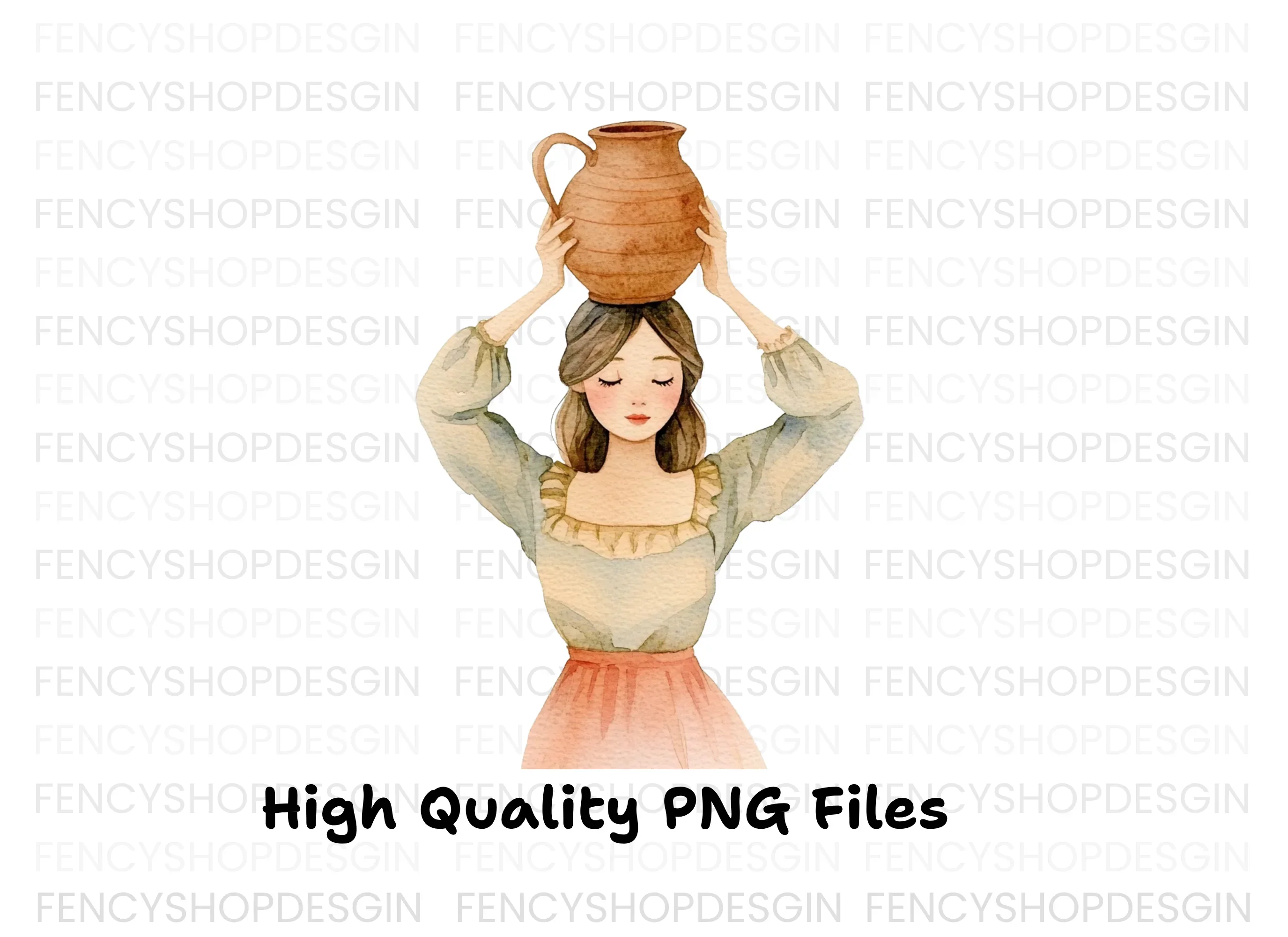 Girl with Clay Pot Clipart Bundle - Image 3
