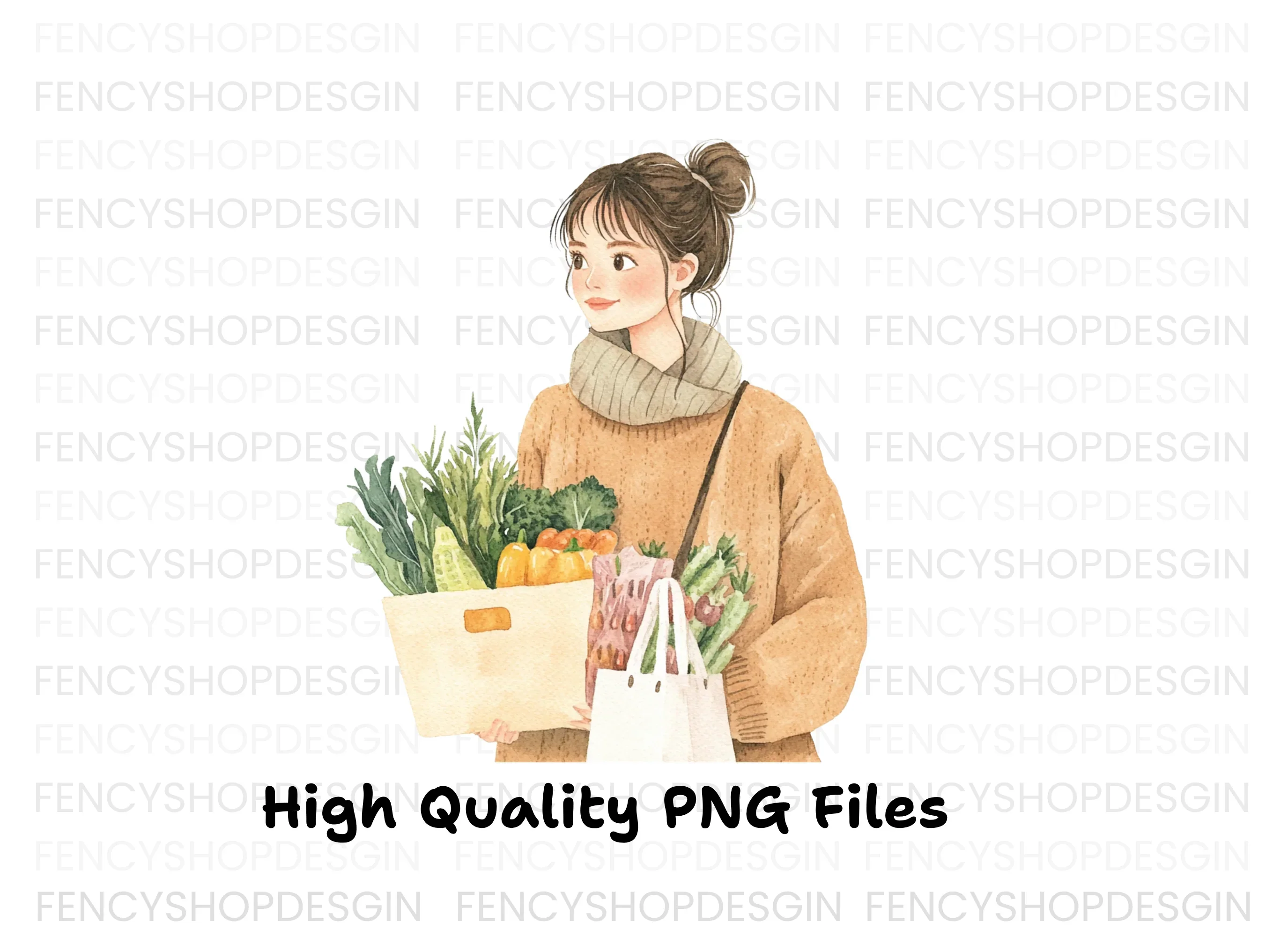 Girl With Groceries Clipart Bundle - Image 3