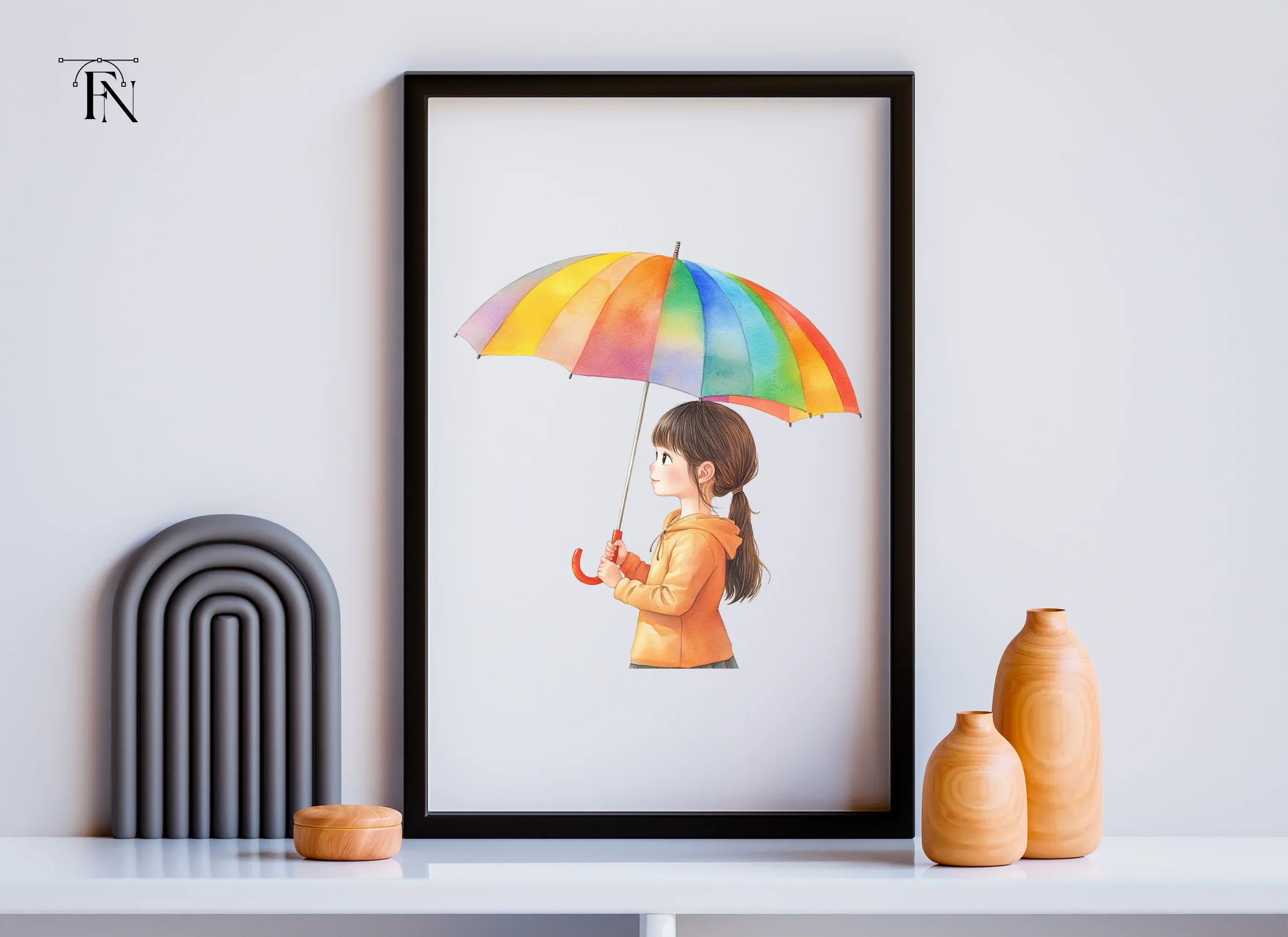 Girl with Rainbow Umbrella Clipart Bundle - Image 4