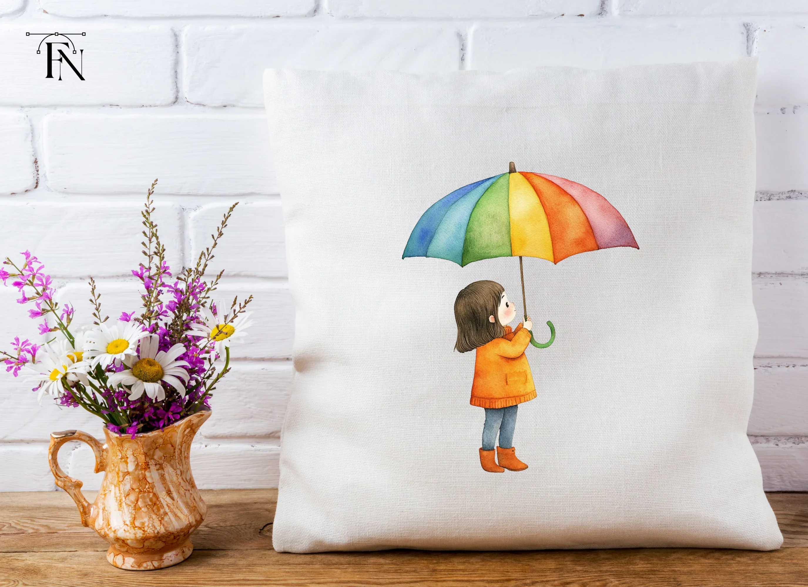 Girl with Rainbow Umbrella Clipart Bundle - Image 5