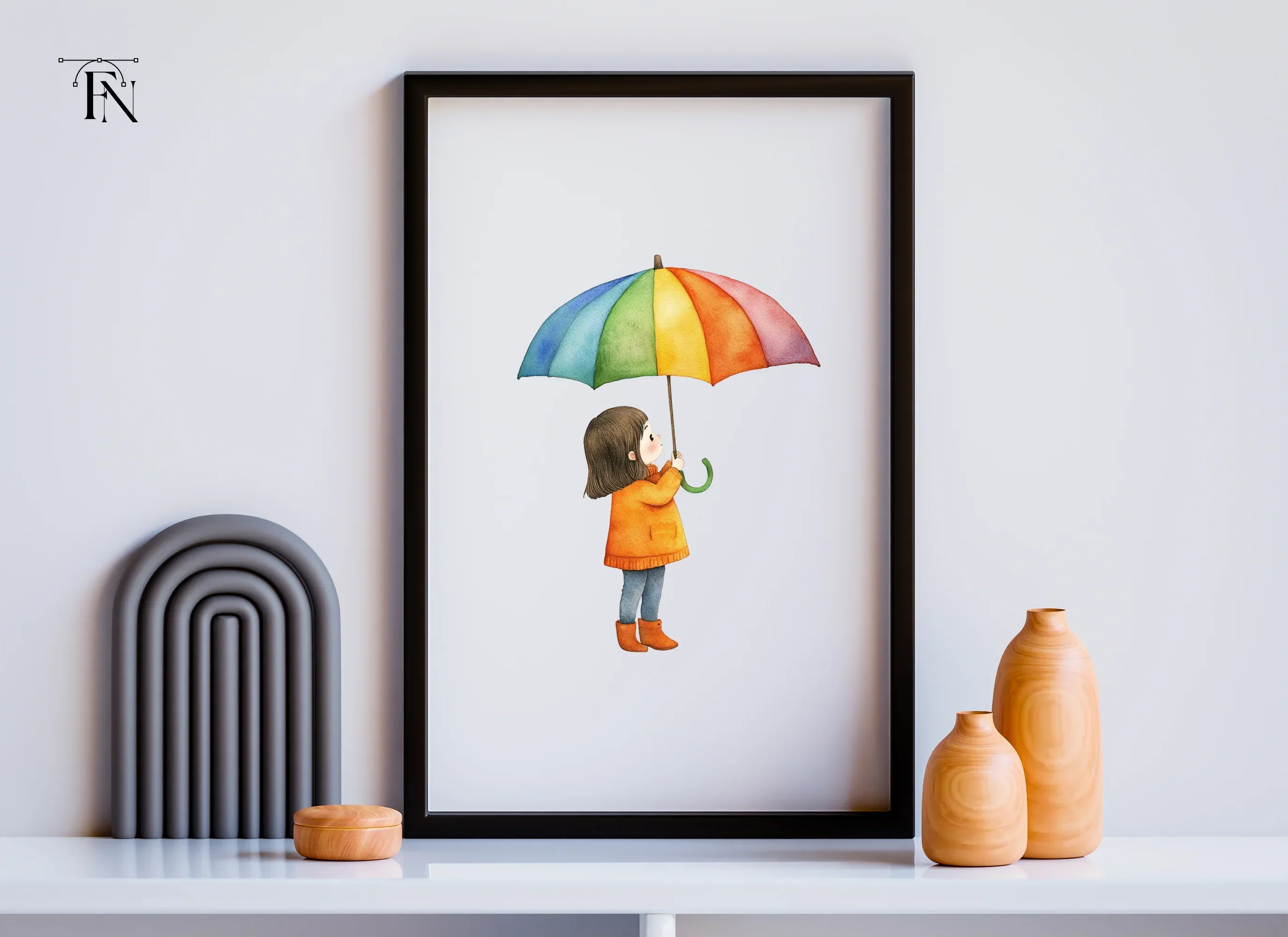 Girl with Rainbow Umbrella Clipart Bundle - Image 6
