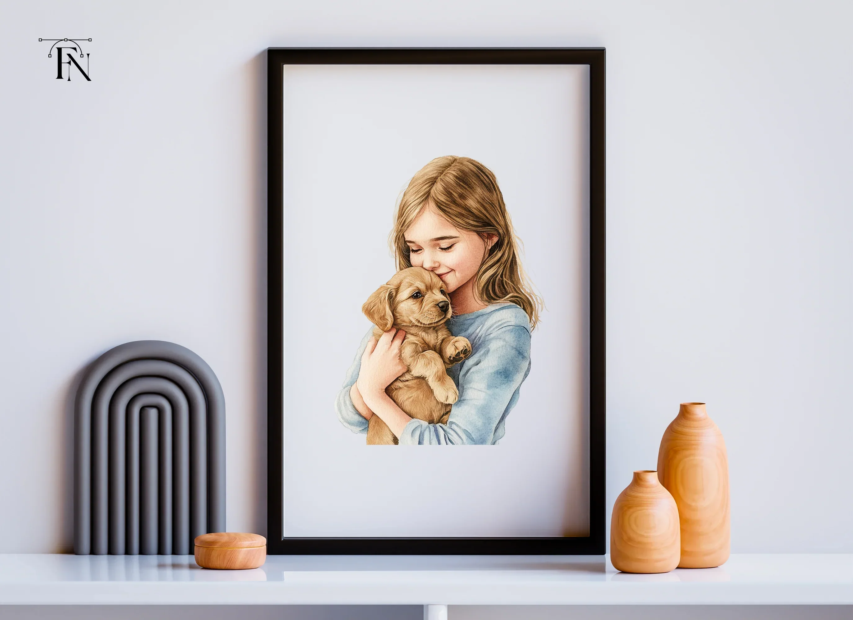 Girls Cuddling Puppies Clipart Bundle - Image 3