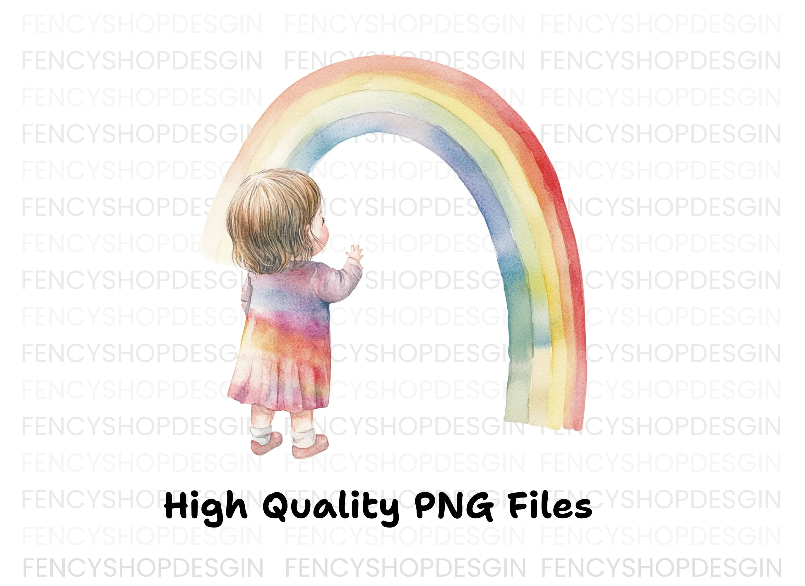Girls Looking at Rainbow Clipart Bundle - Image 2