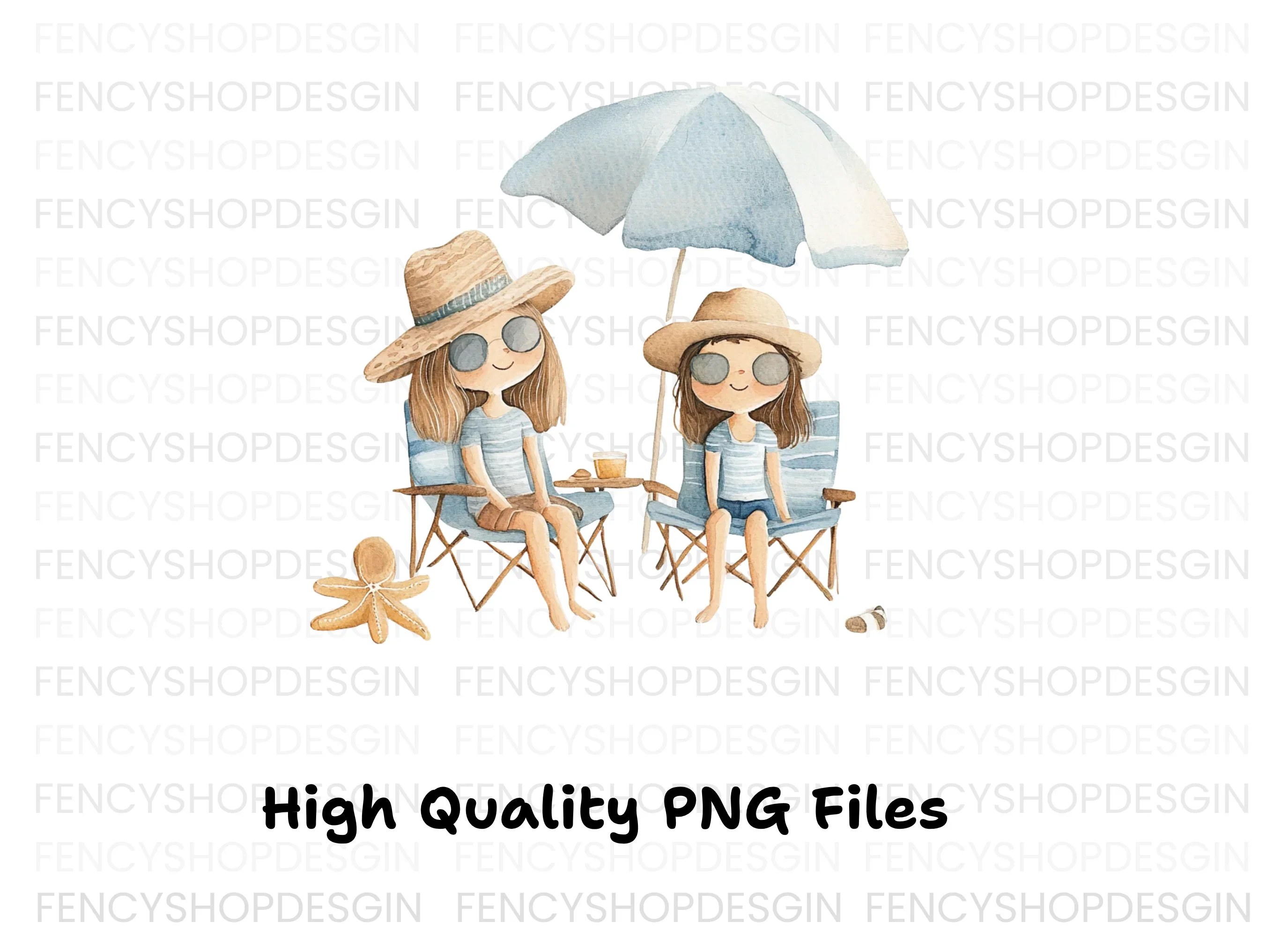Girls Relaxing on Beach Chairs Clipart Bundle - Image 2