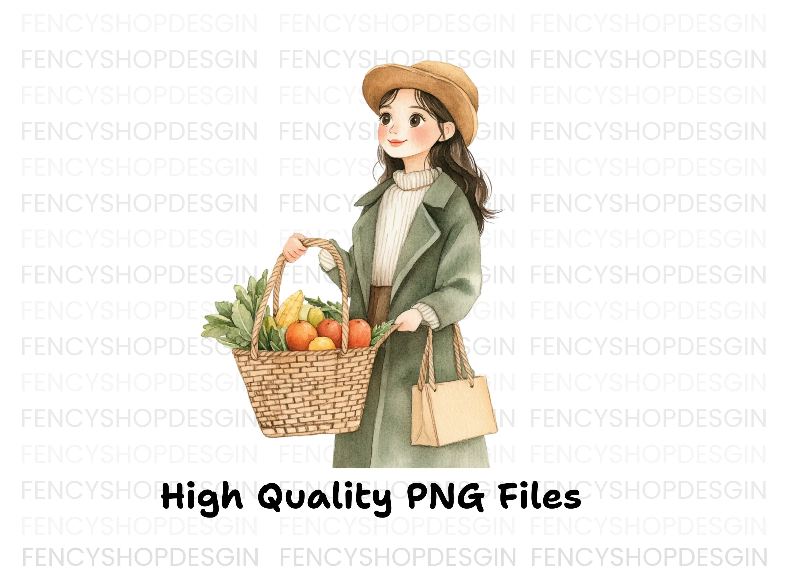Girls with Baskets of Fresh Produce Clipart Bundle - Image 2
