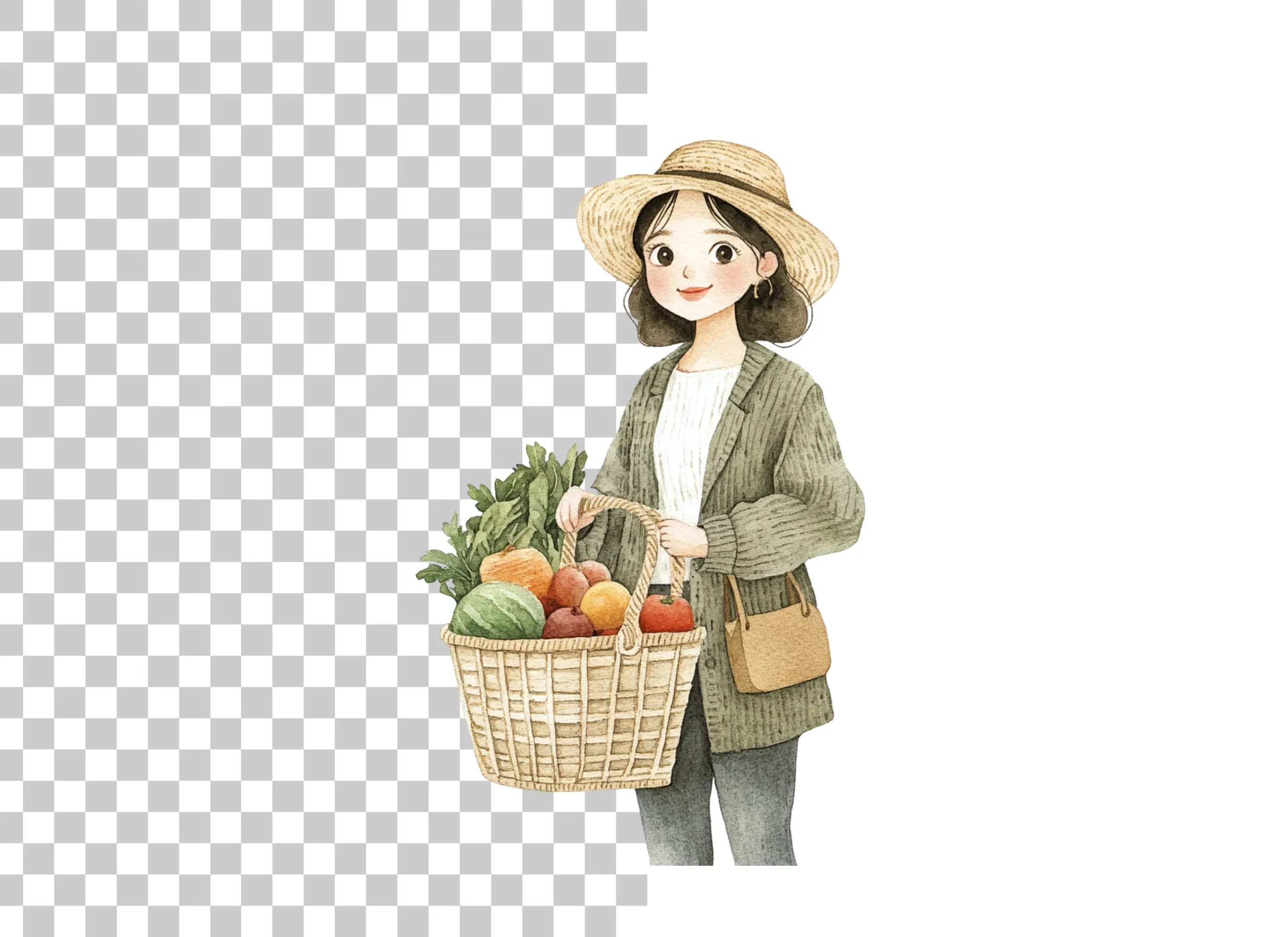 Girls with Baskets of Fresh Produce Clipart Bundle - Image 3