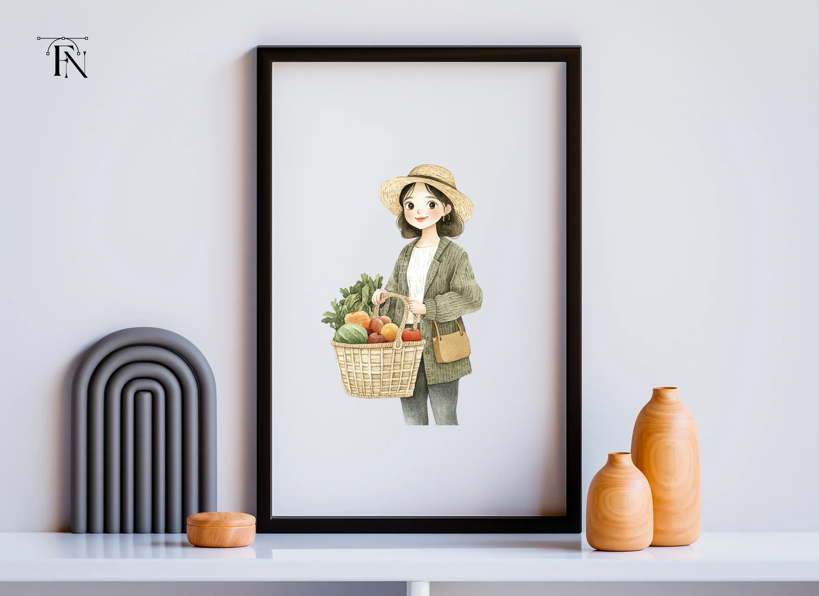 Girls with Baskets of Fresh Produce Clipart Bundle - Image 4
