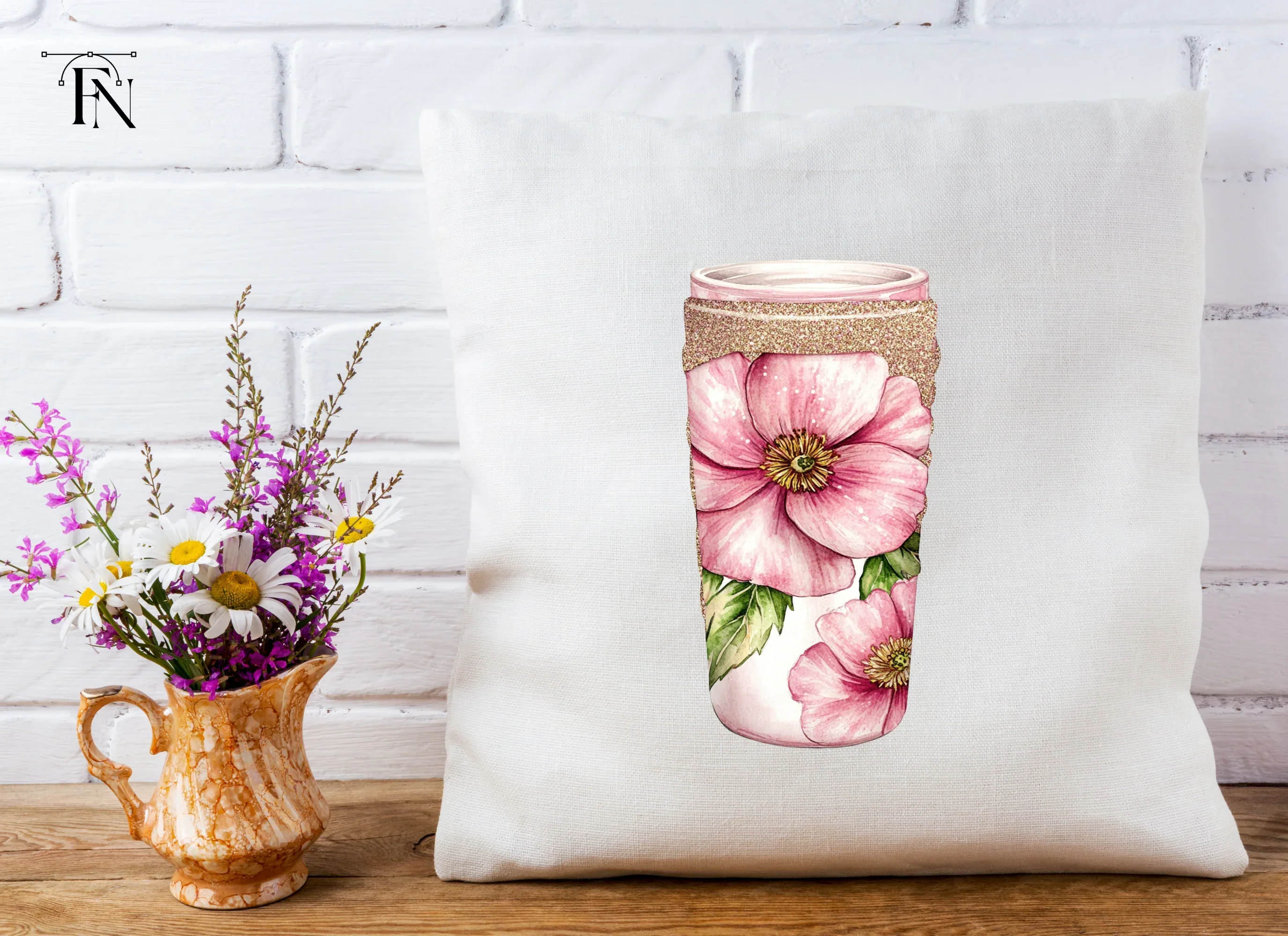 Glittery Pink Floral Tumbler Designs Clipart Bundle - Image 5