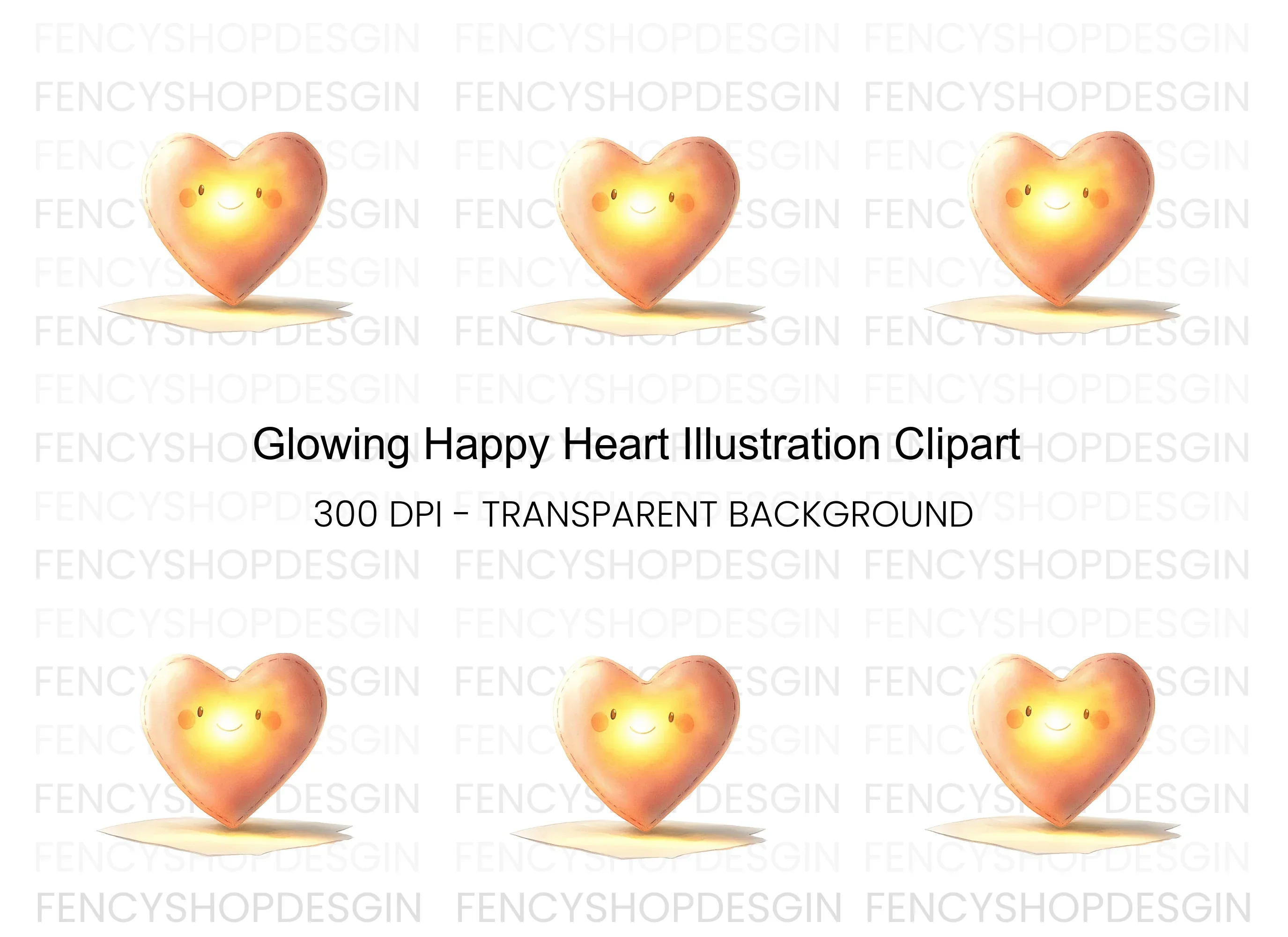 Glowing Happy Heart Clipart Bundle