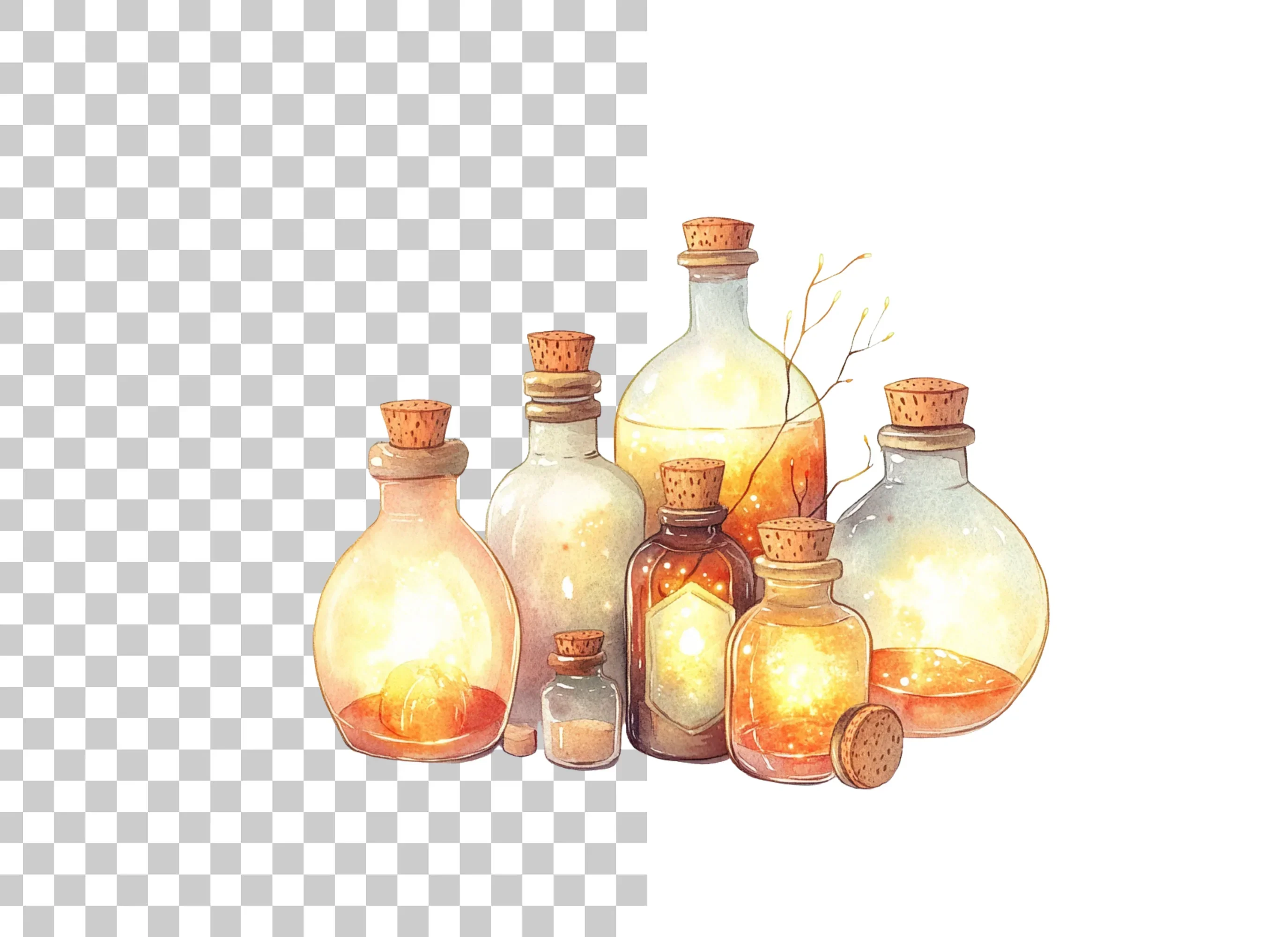 Glowing Magic Potion Bottles Clipart Bundle - Image 2