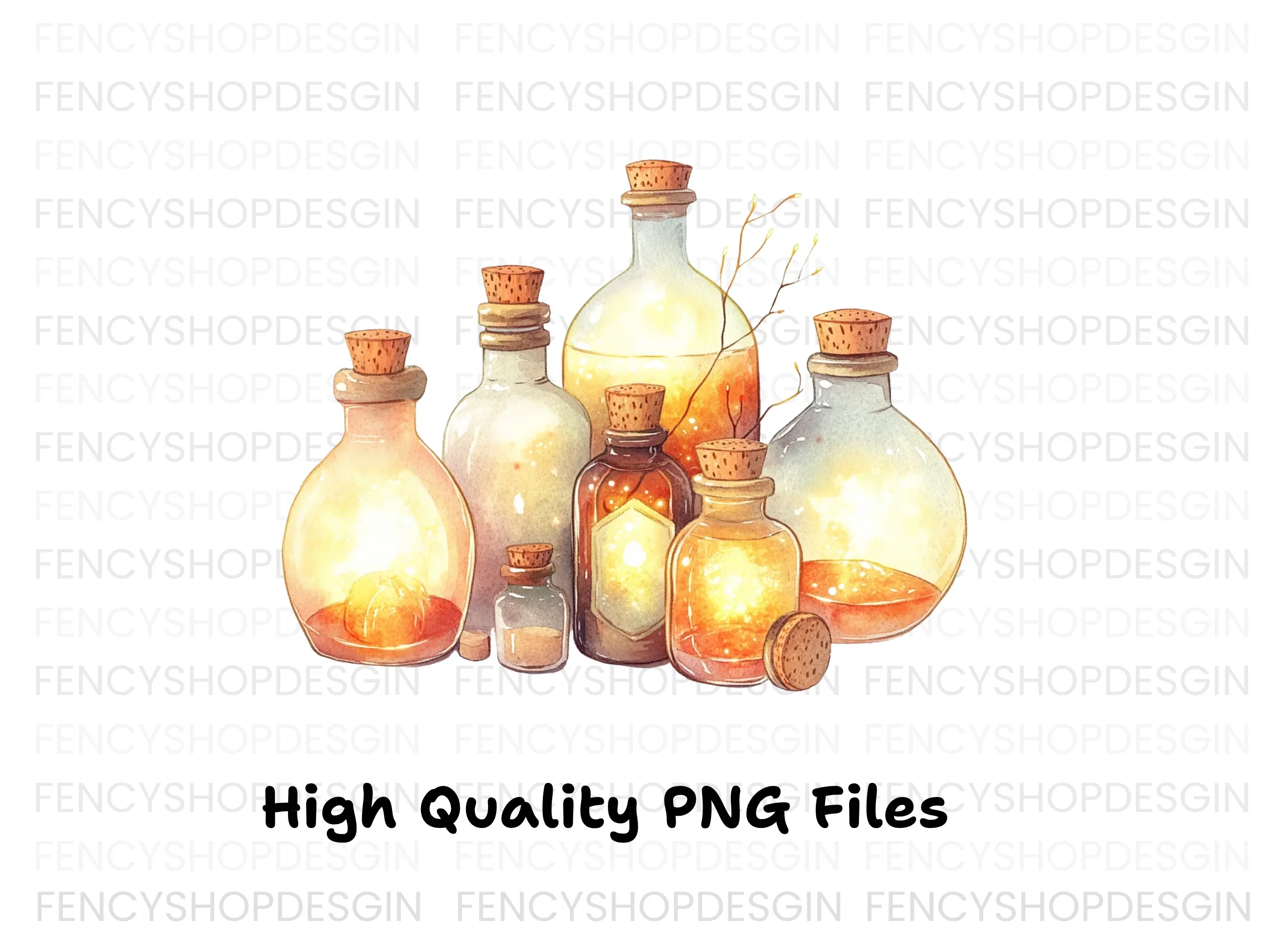 Glowing Magic Potion Bottles Clipart Bundle - Image 3