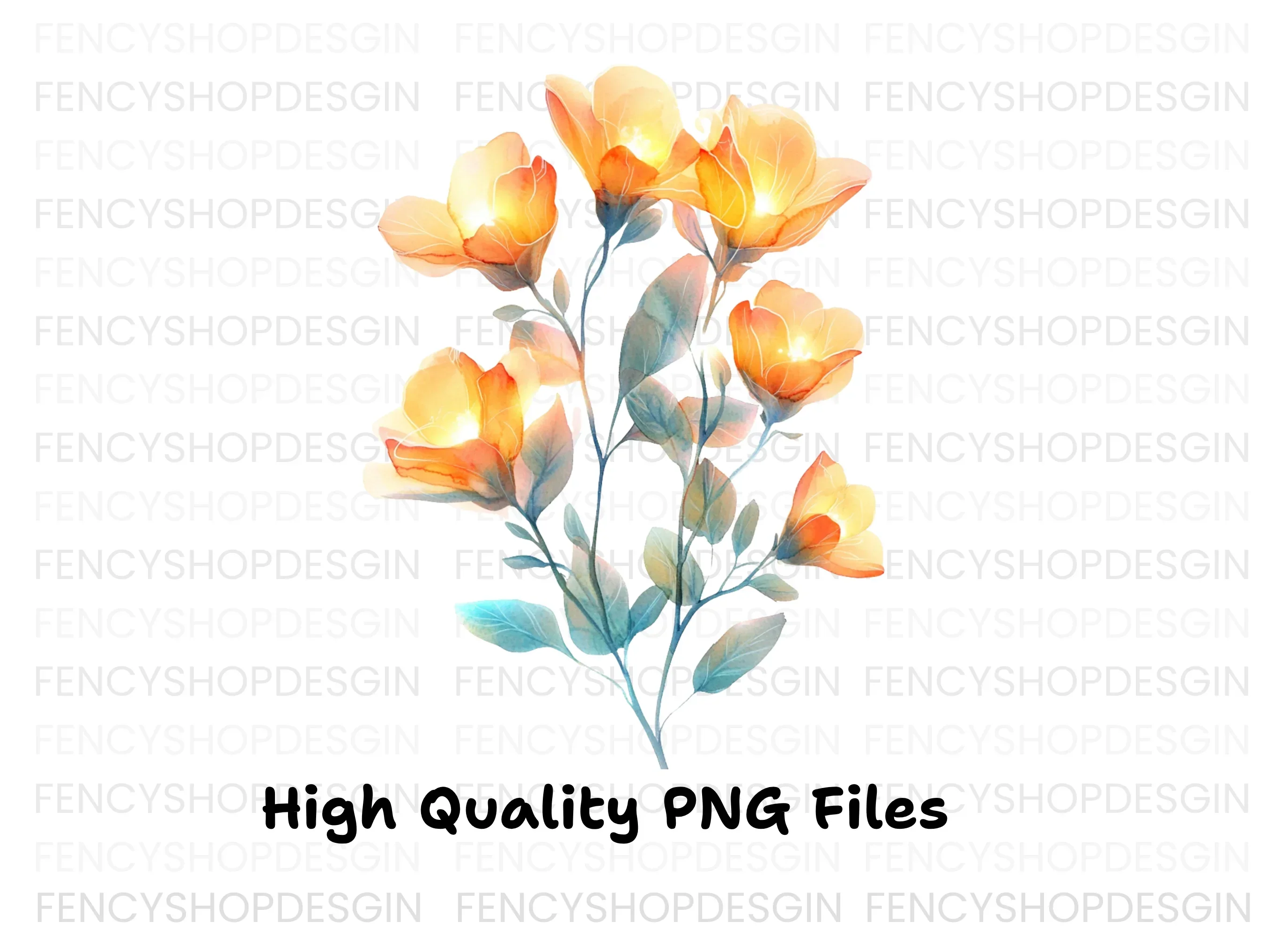 Glowing Orange Floral Bouquet Clipart Bundle - Image 2