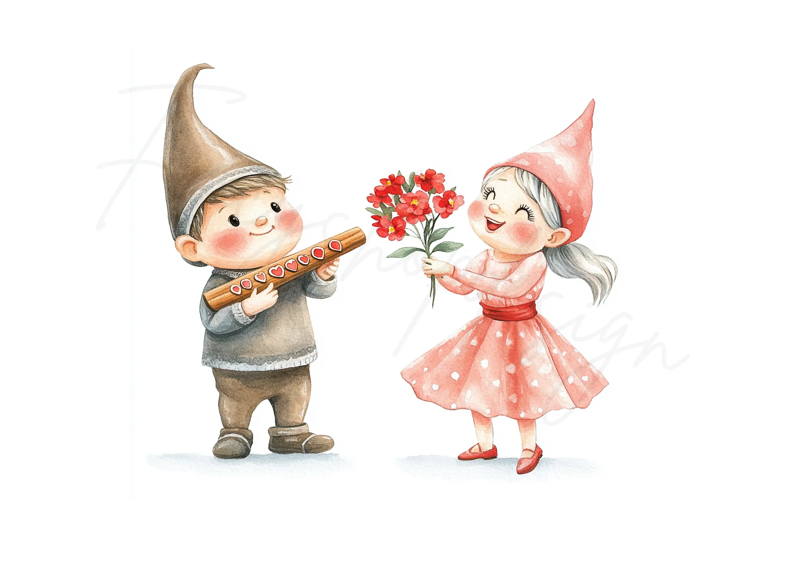 Gnome and Girl with Flowers Clipart Bundle - Image 2