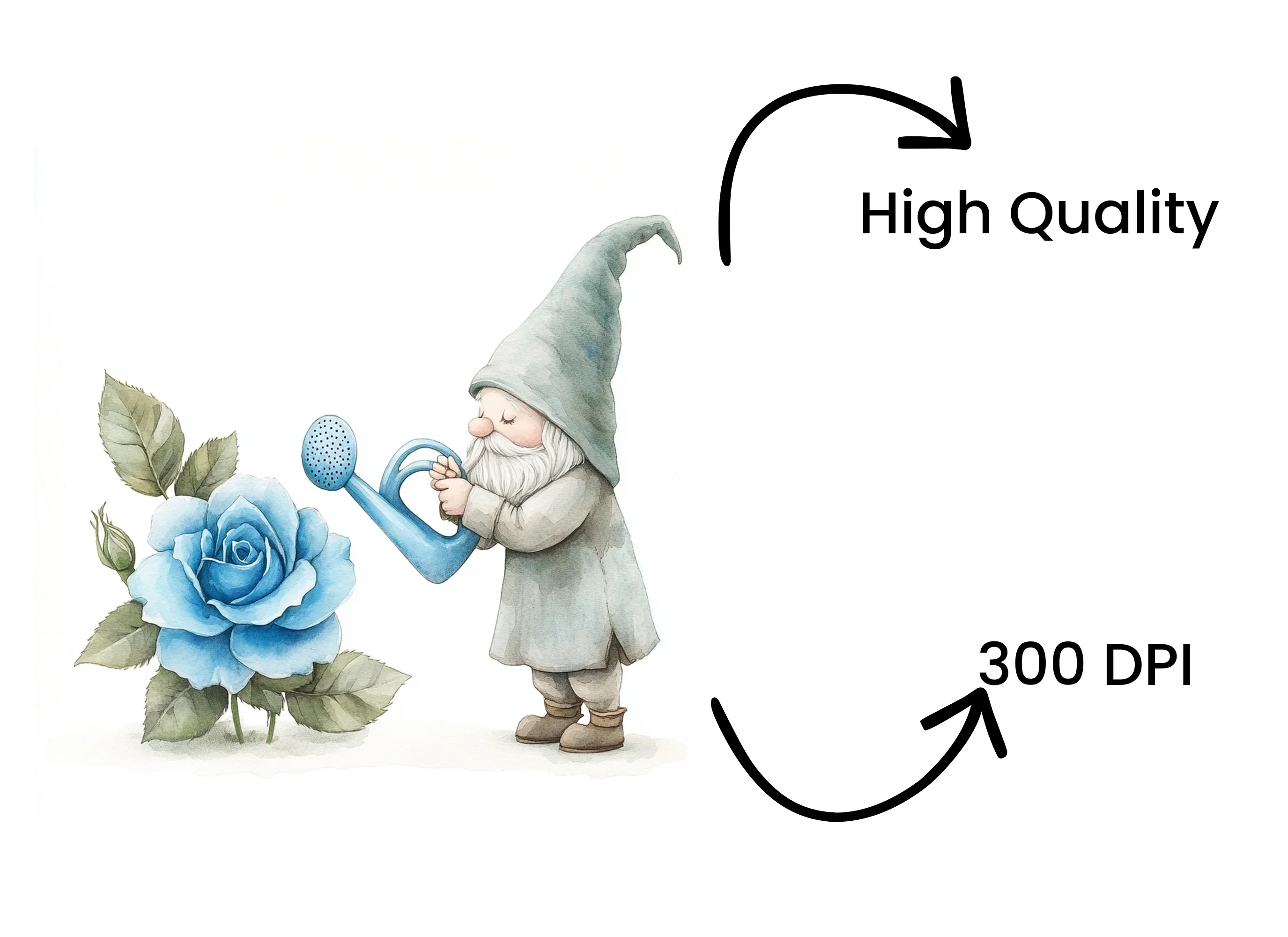 Gnome Watering Blue Rose Clipart Bundle - Image 4