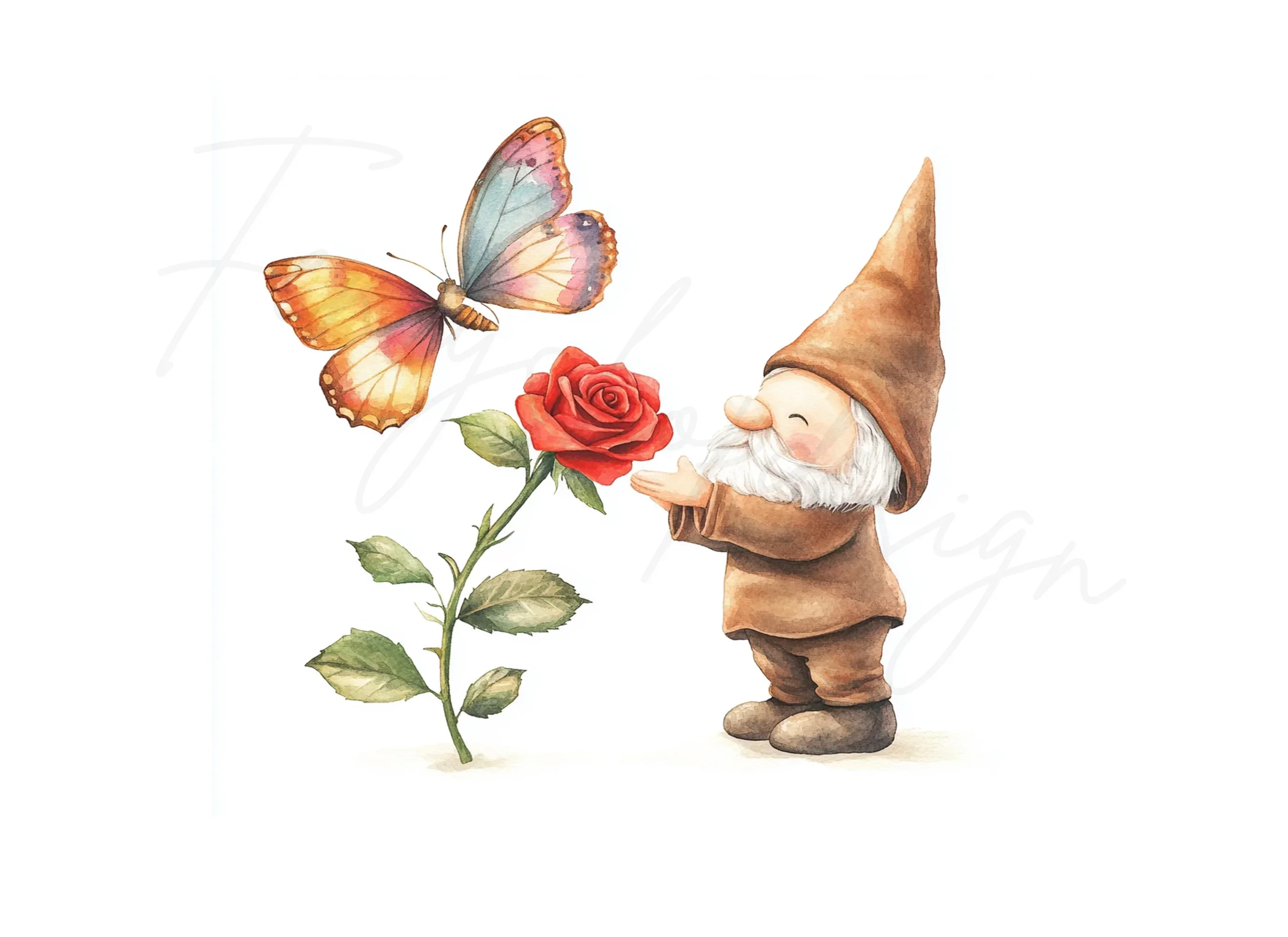 Gnome with Rose and Butterfly Clipart Bundle - Image 2