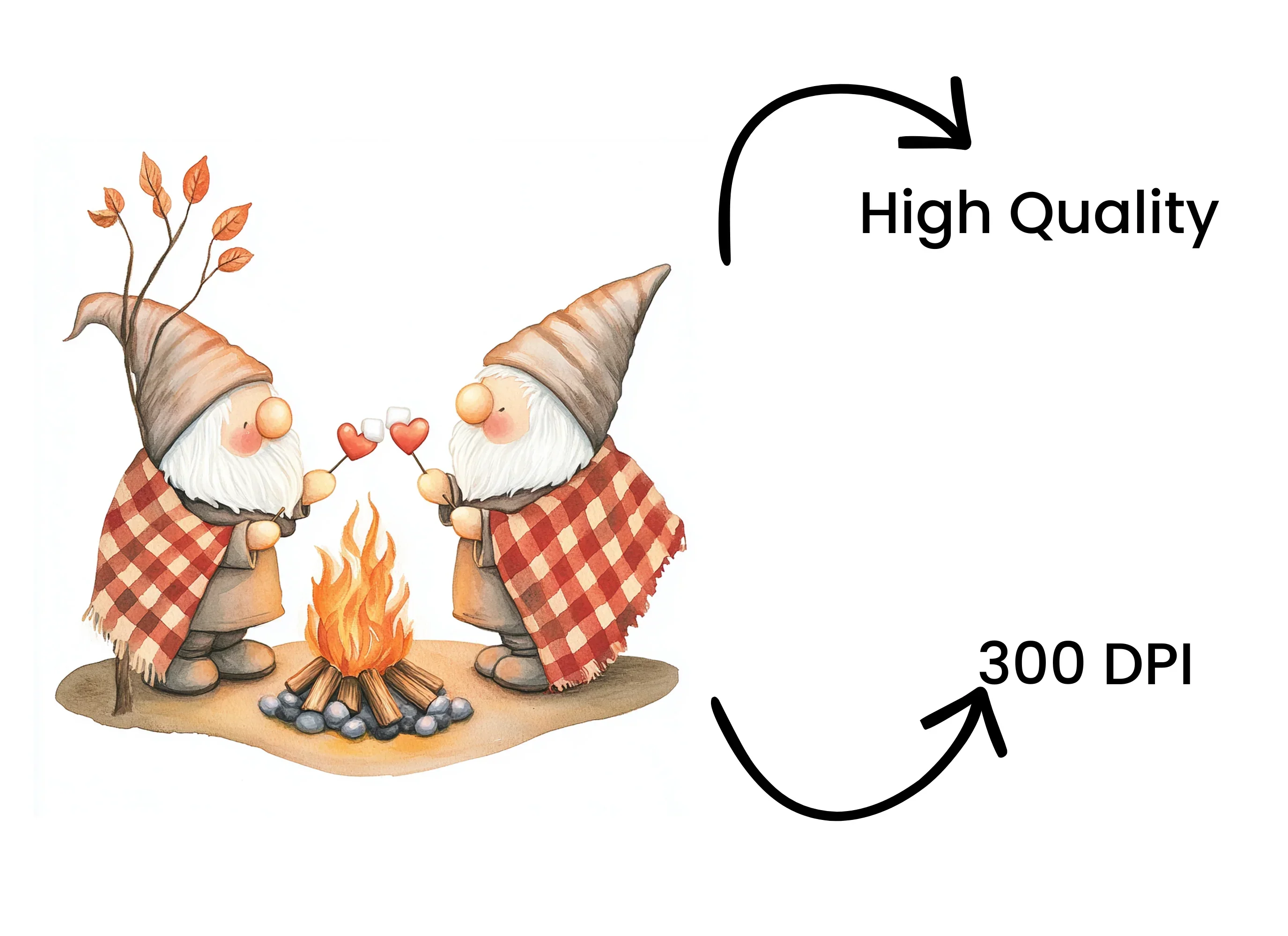 Gnomes by Campfire with Hearts Clipart Bundle - Image 4