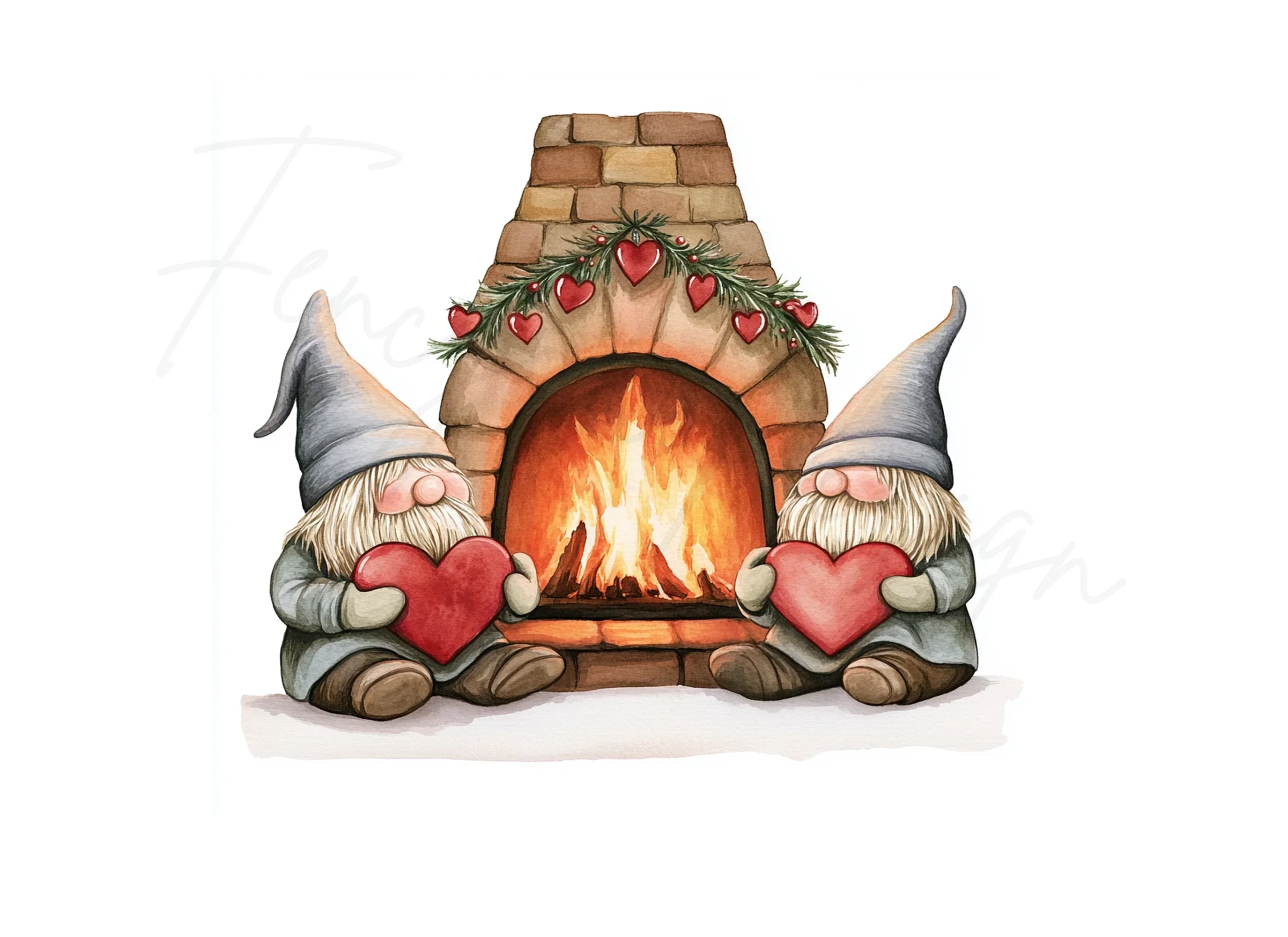 Gnomes by Fireplace Clipart Bundle - Image 3