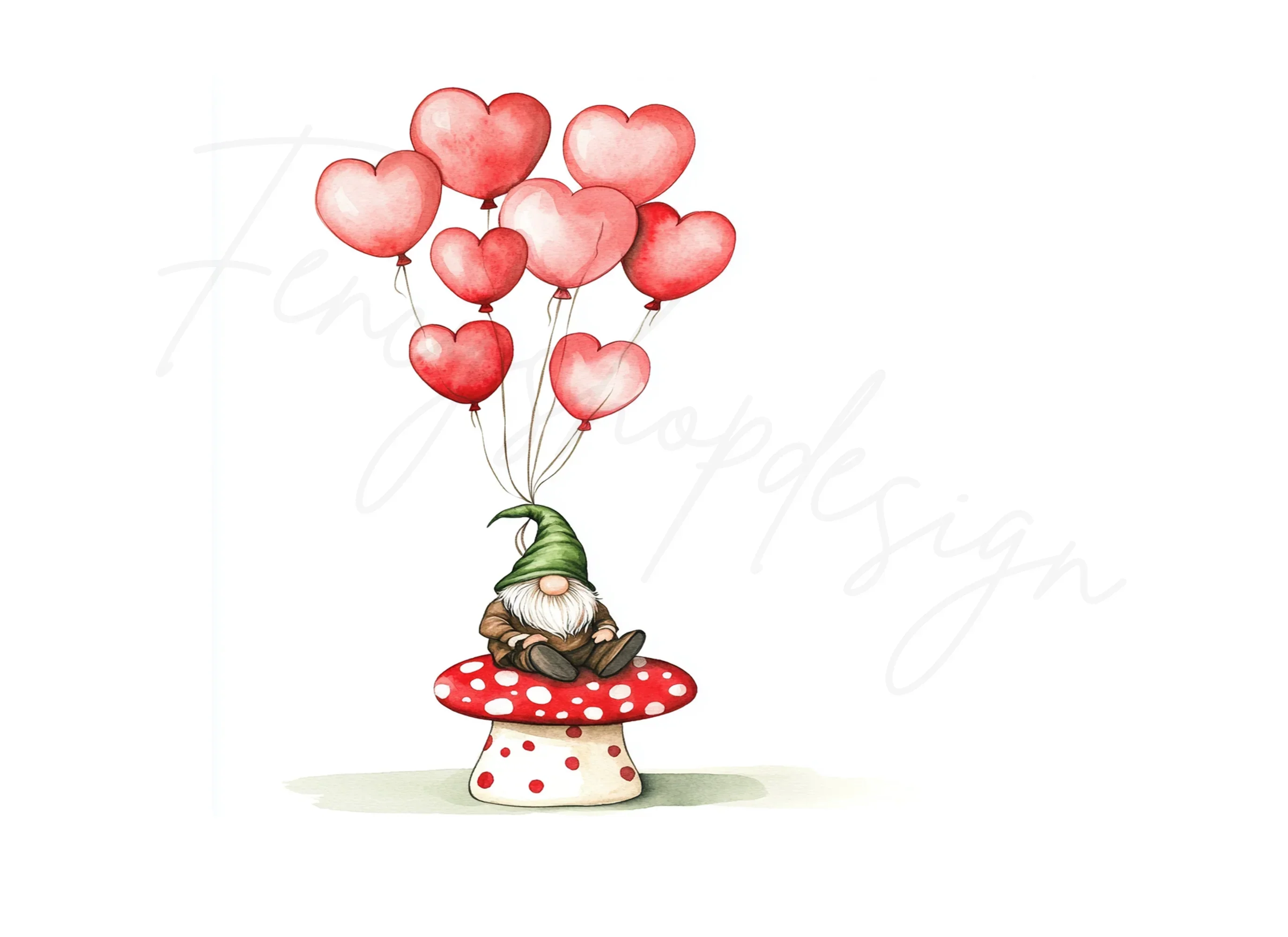 Gnomes on Mushrooms with Hearts Clipart Bundle - Image 2