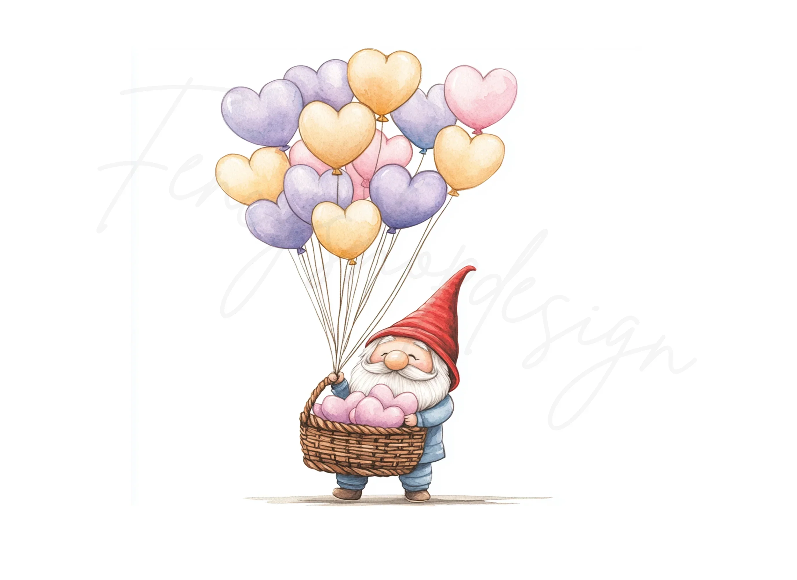 Gnomes with Heart Balloons Clipart Bundle - Image 3
