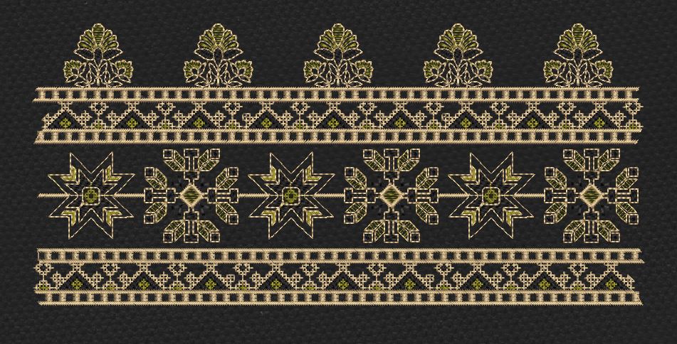 Gold And Green Geometric Endless Border Embroidery Design