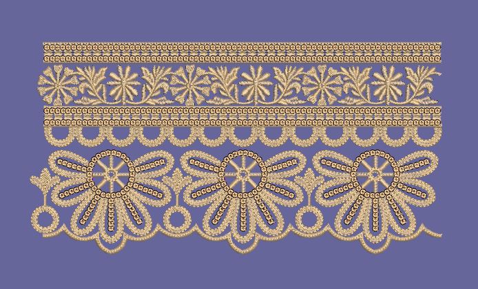 Gold Lace Scalloped Petal Border Embroidery Design