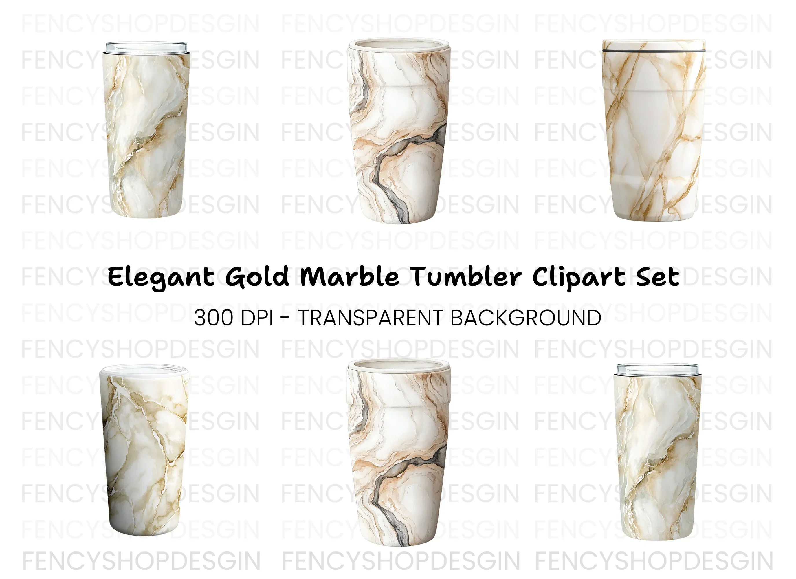 Gold Vein Marble Tumbler Clipart Bundle