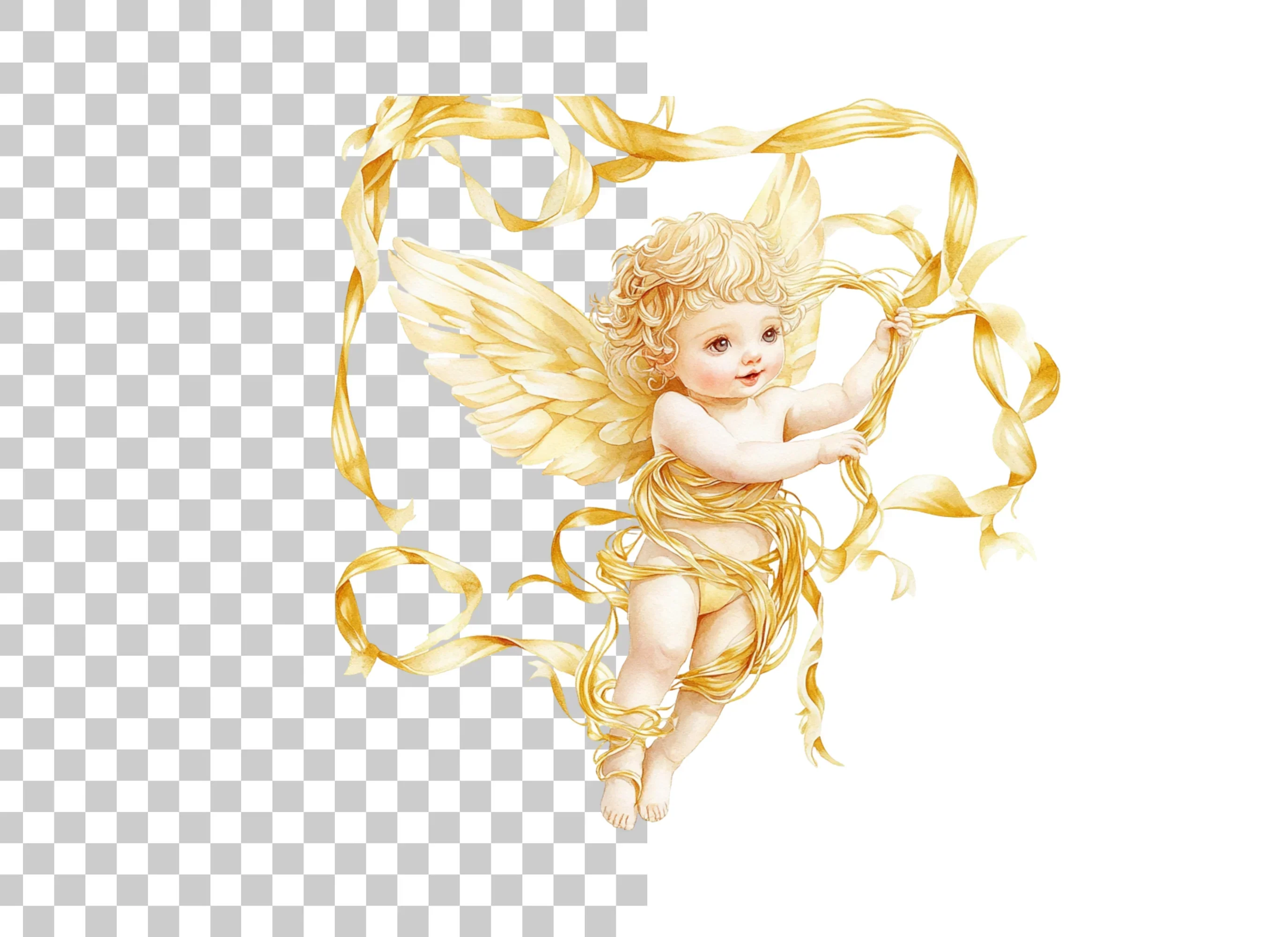 Golden Angel Cherubs with Ribbons Clipart Bundle - Image 2