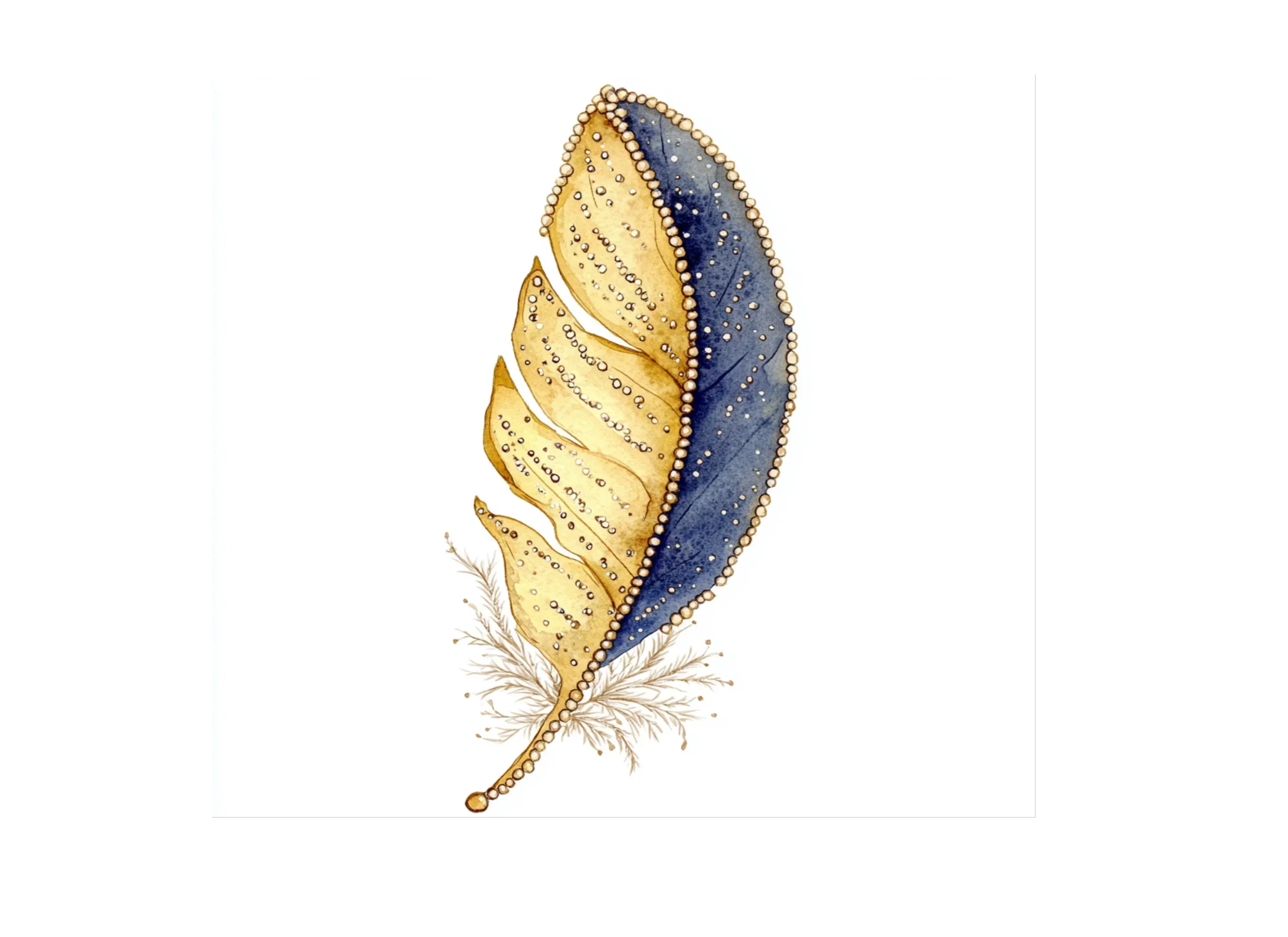 Golden Blue Feather Clipart Bundle - Image 3