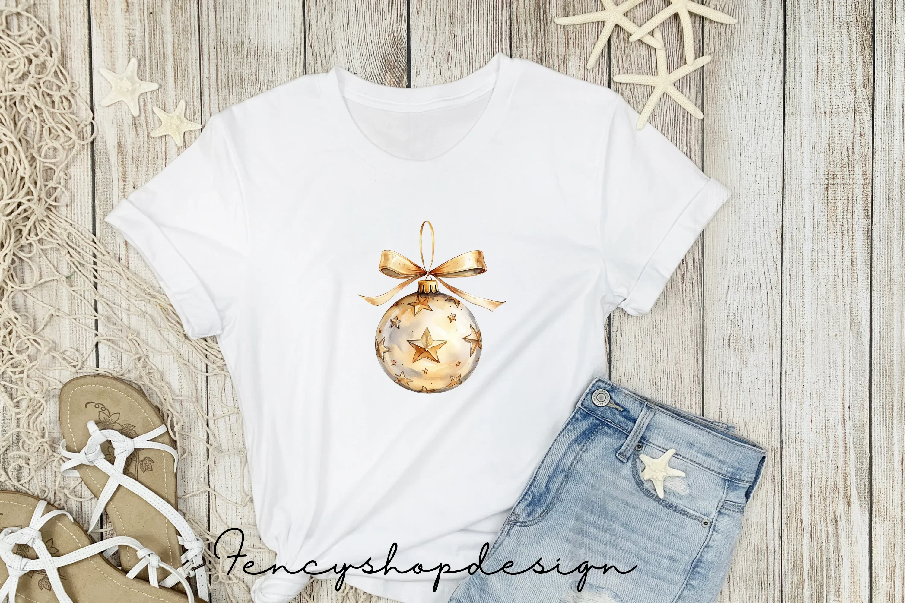 Golden Christmas Ornaments Holly Clipart Bundle - Image 5