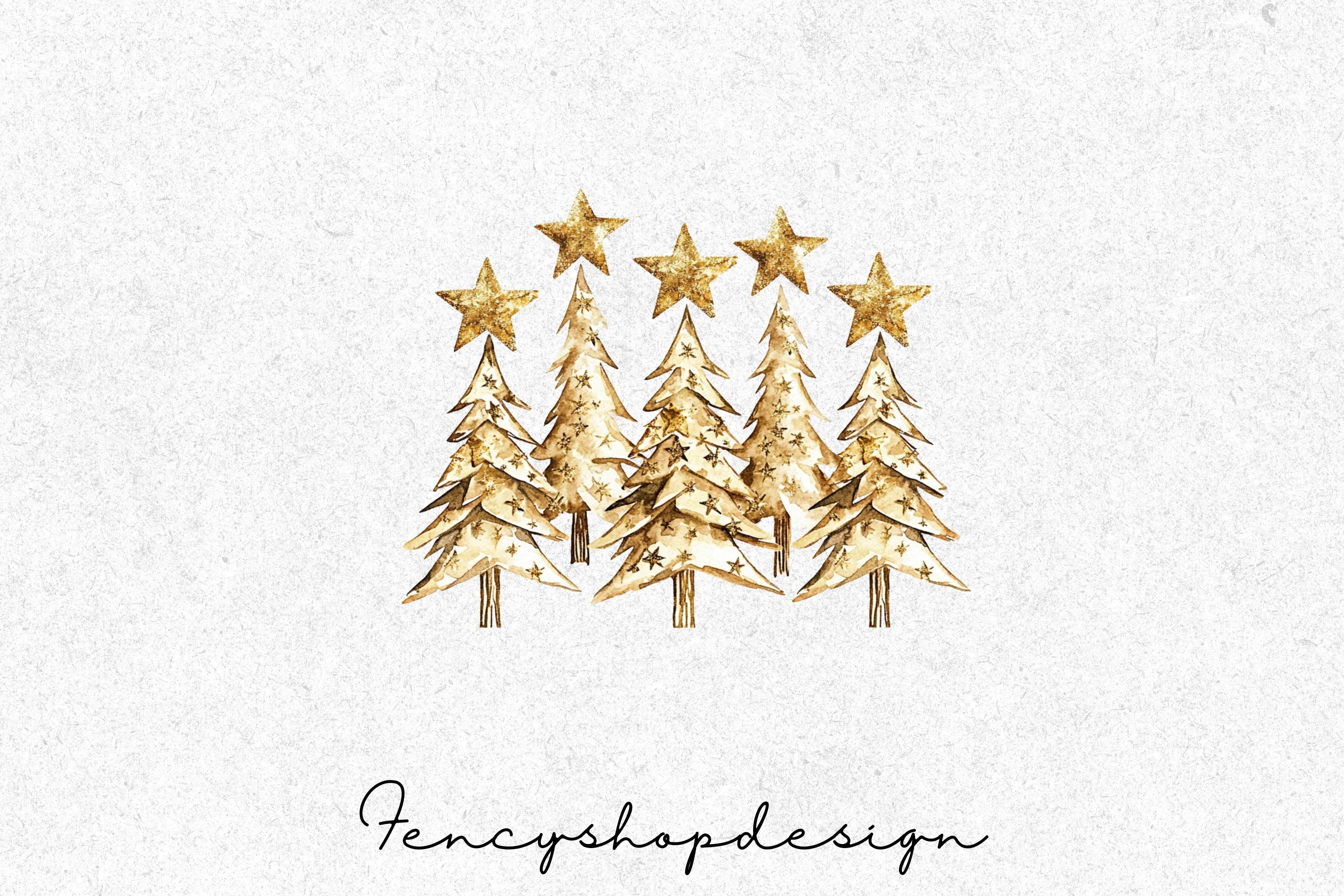 Golden Christmas Tree Clipart Bundle - Image 3