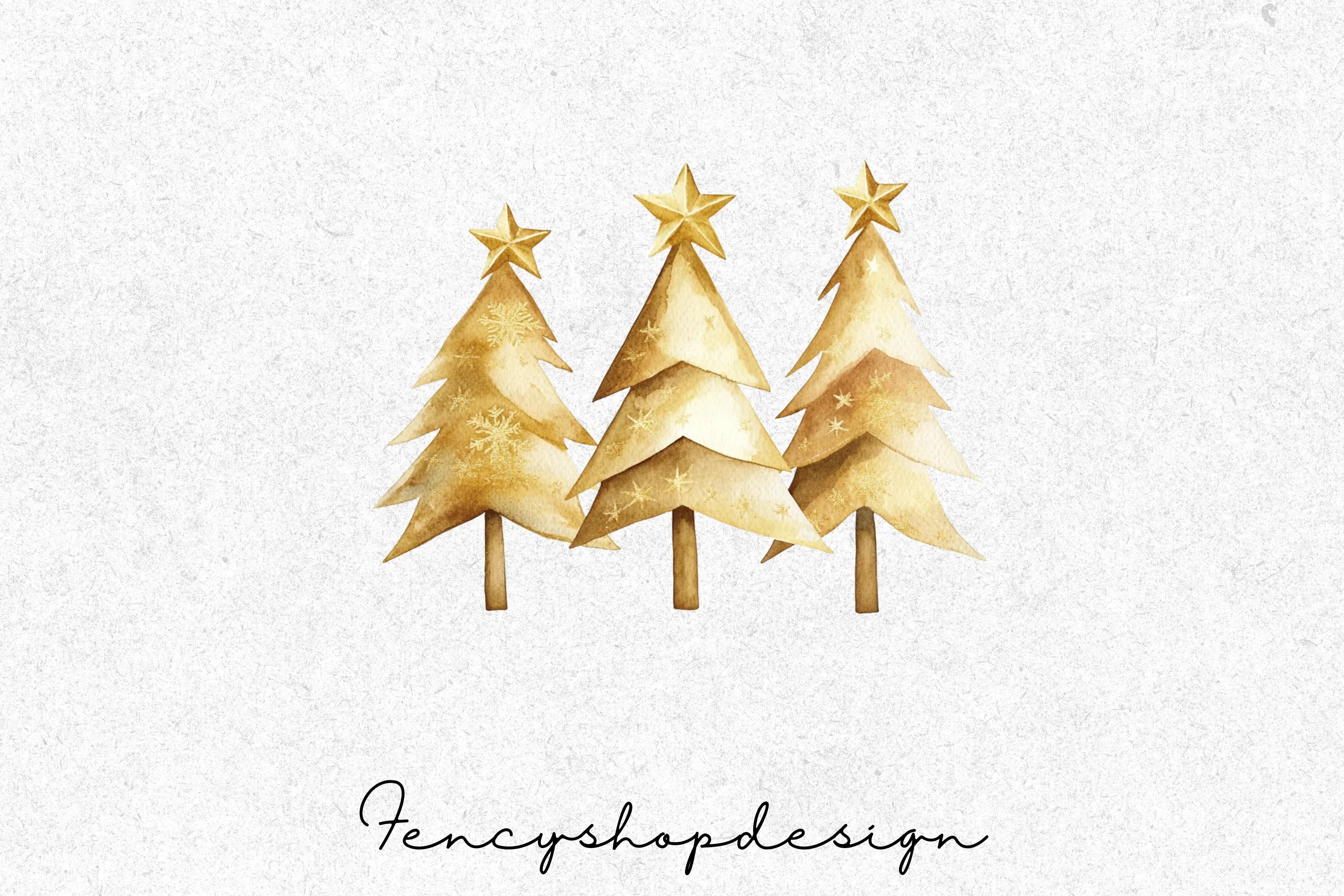 Golden Christmas Tree Clipart Bundle - Image 4