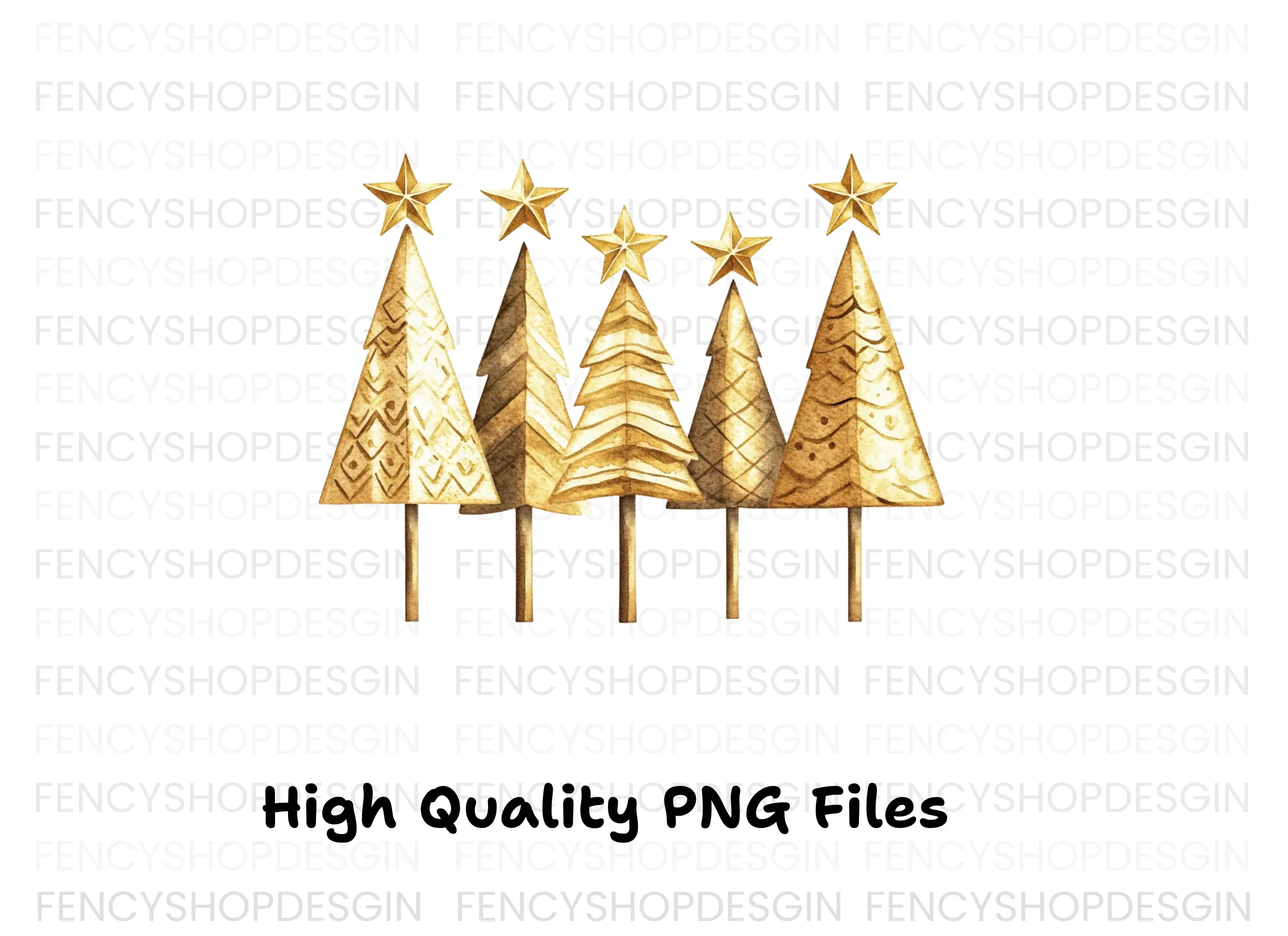 Golden Christmas Trees Clipart Bundle - Image 5