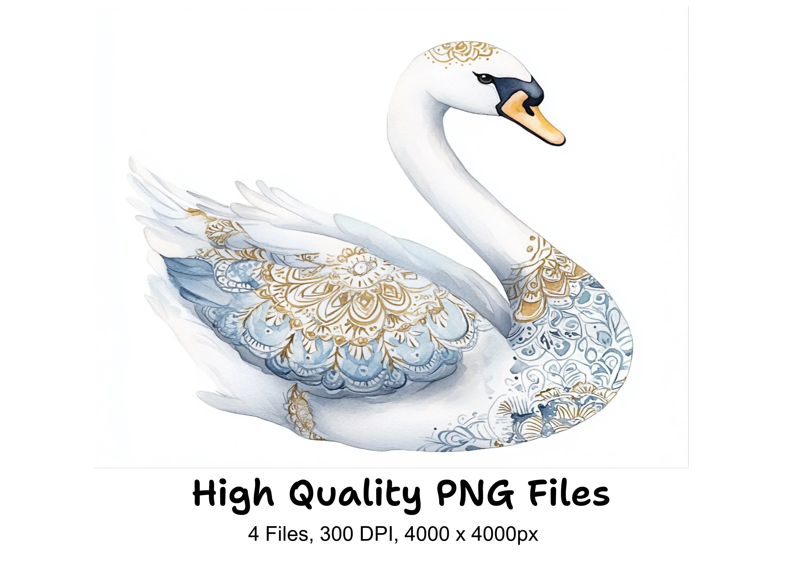 Golden Mandala Swan Clipart Bundle