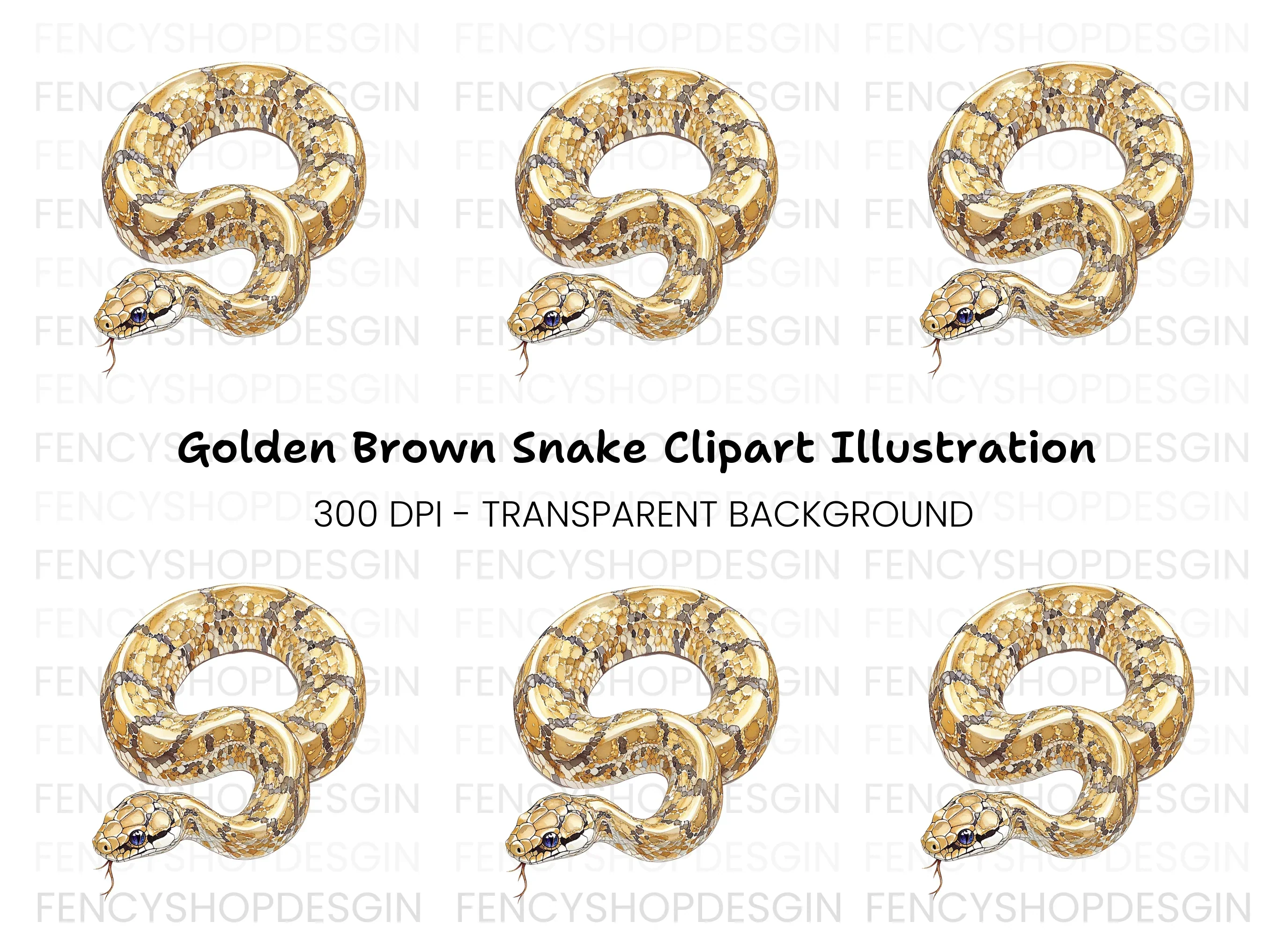 Golden Patterned Snake Clipart Bundle