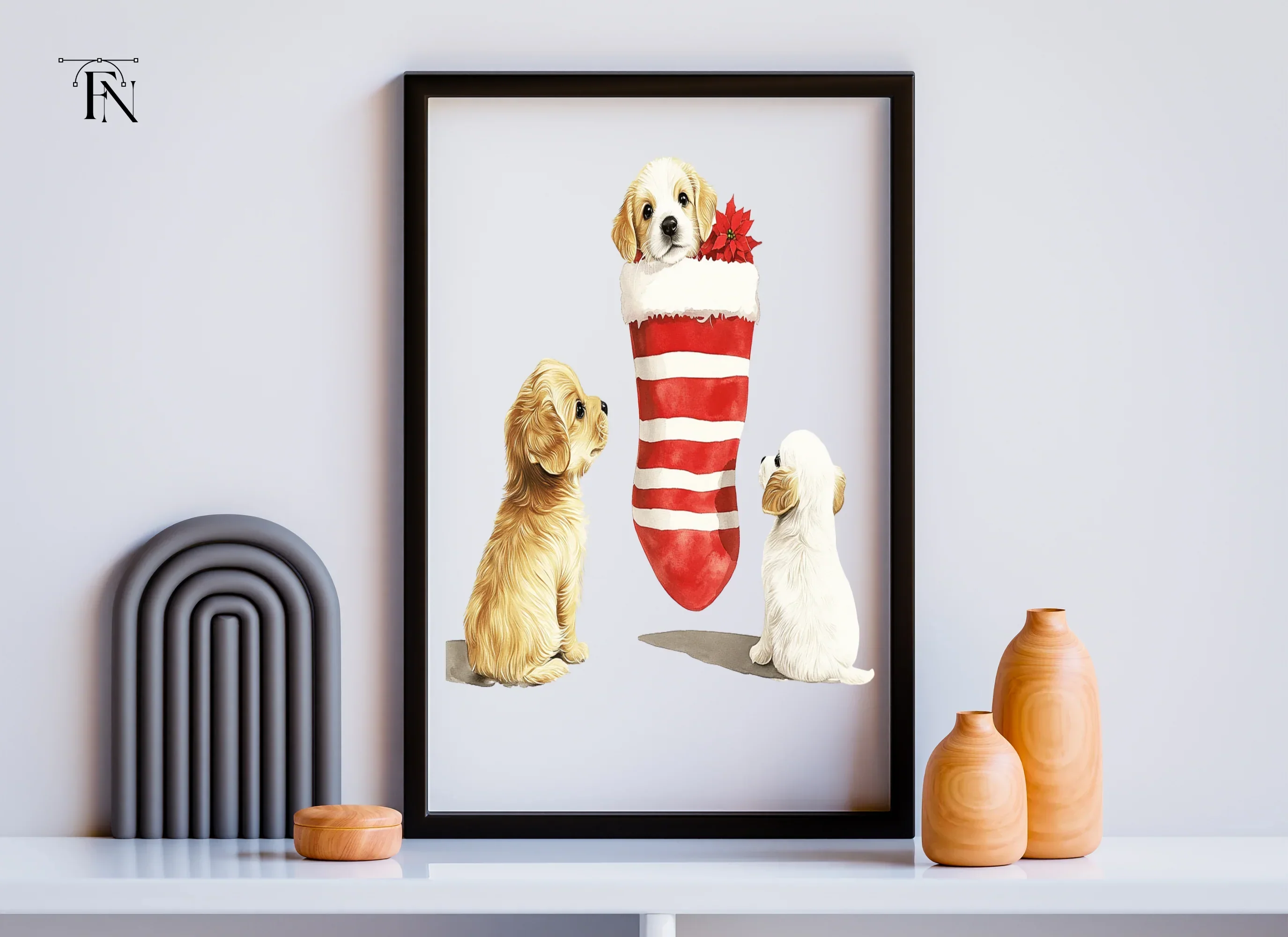 Golden Retriever Puppies Christmas Clipart Bundle - Image 3