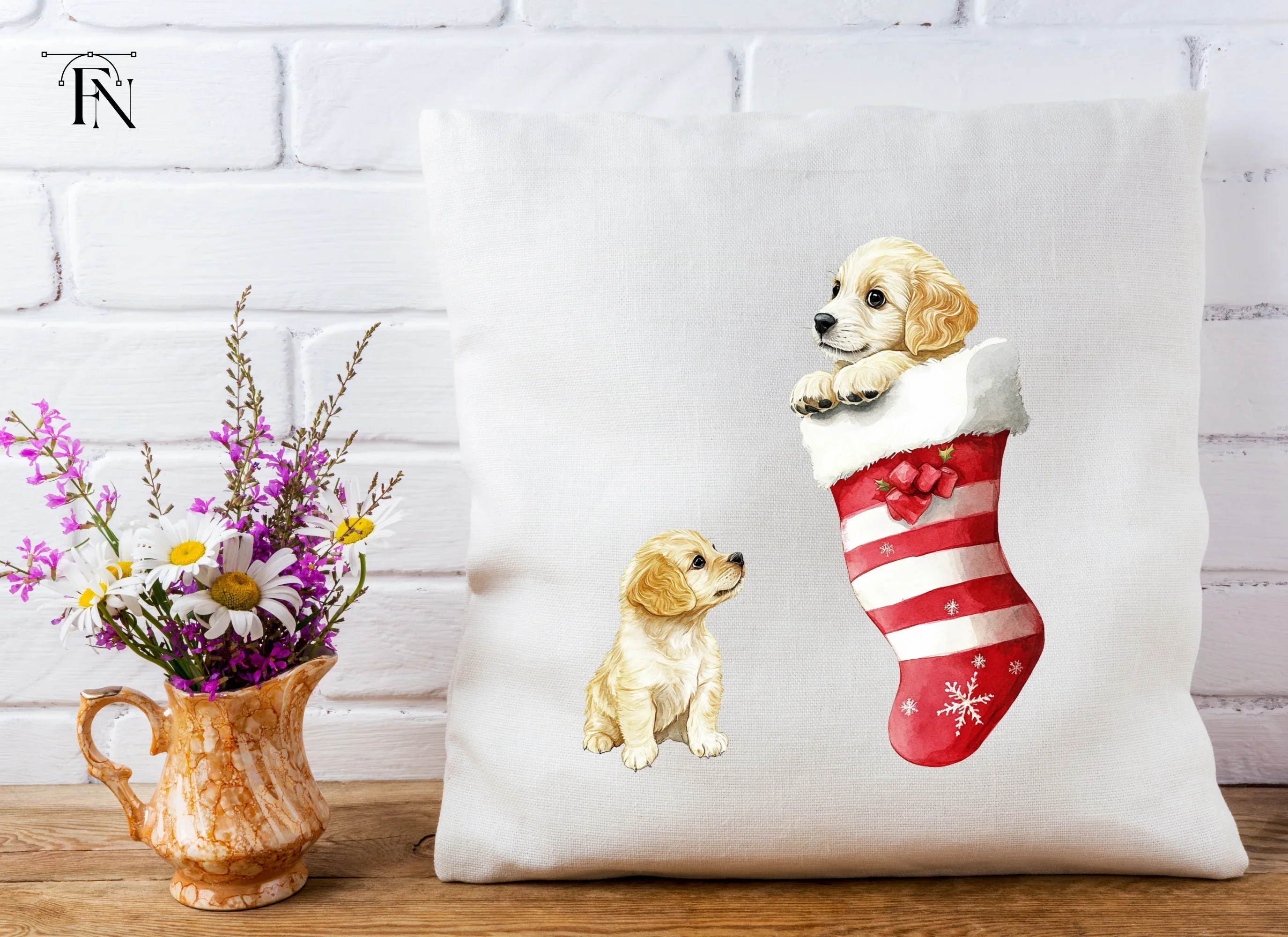 Golden Retriever Puppies Christmas Clipart Bundle - Image 4