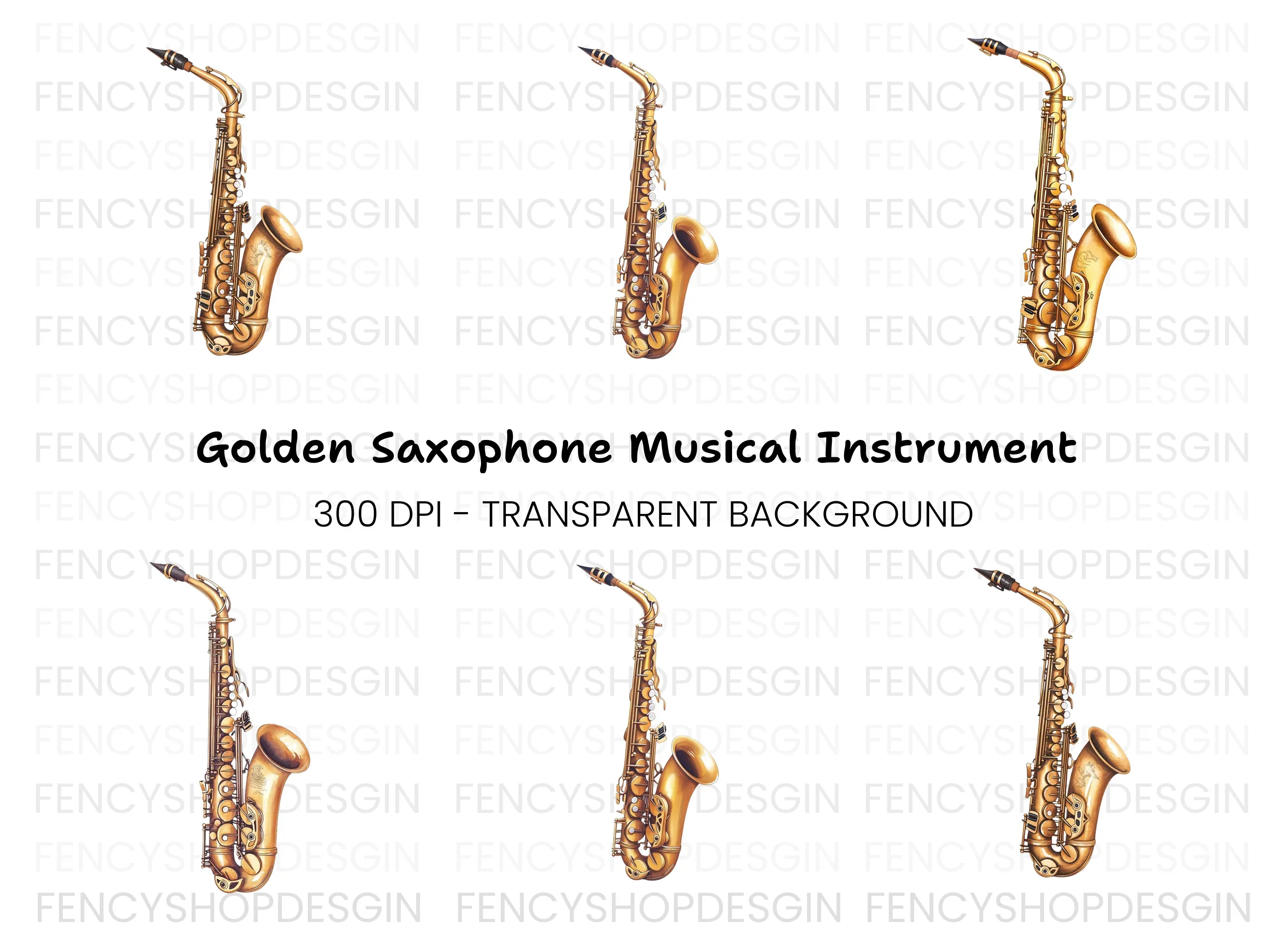 Golden Saxophone Musical Instrument Clipart Bundle