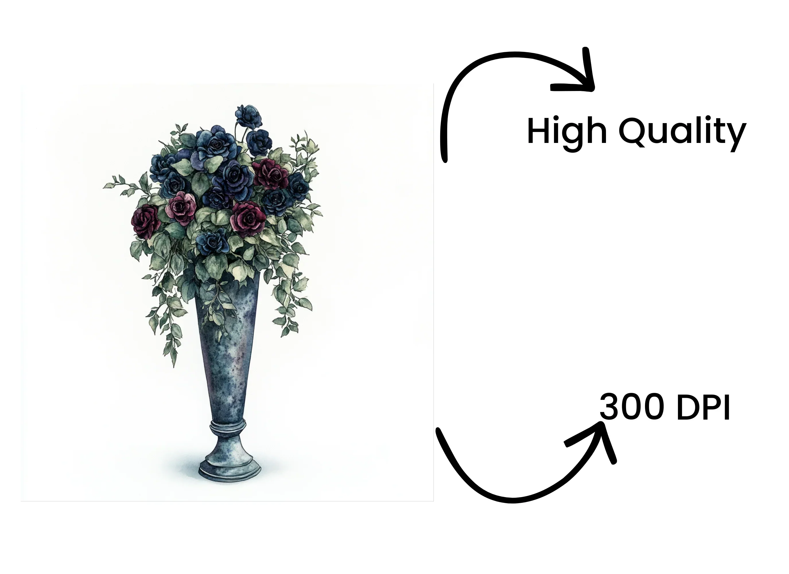 Gothic Blue Rose Vase Clipart Bundle - Image 4