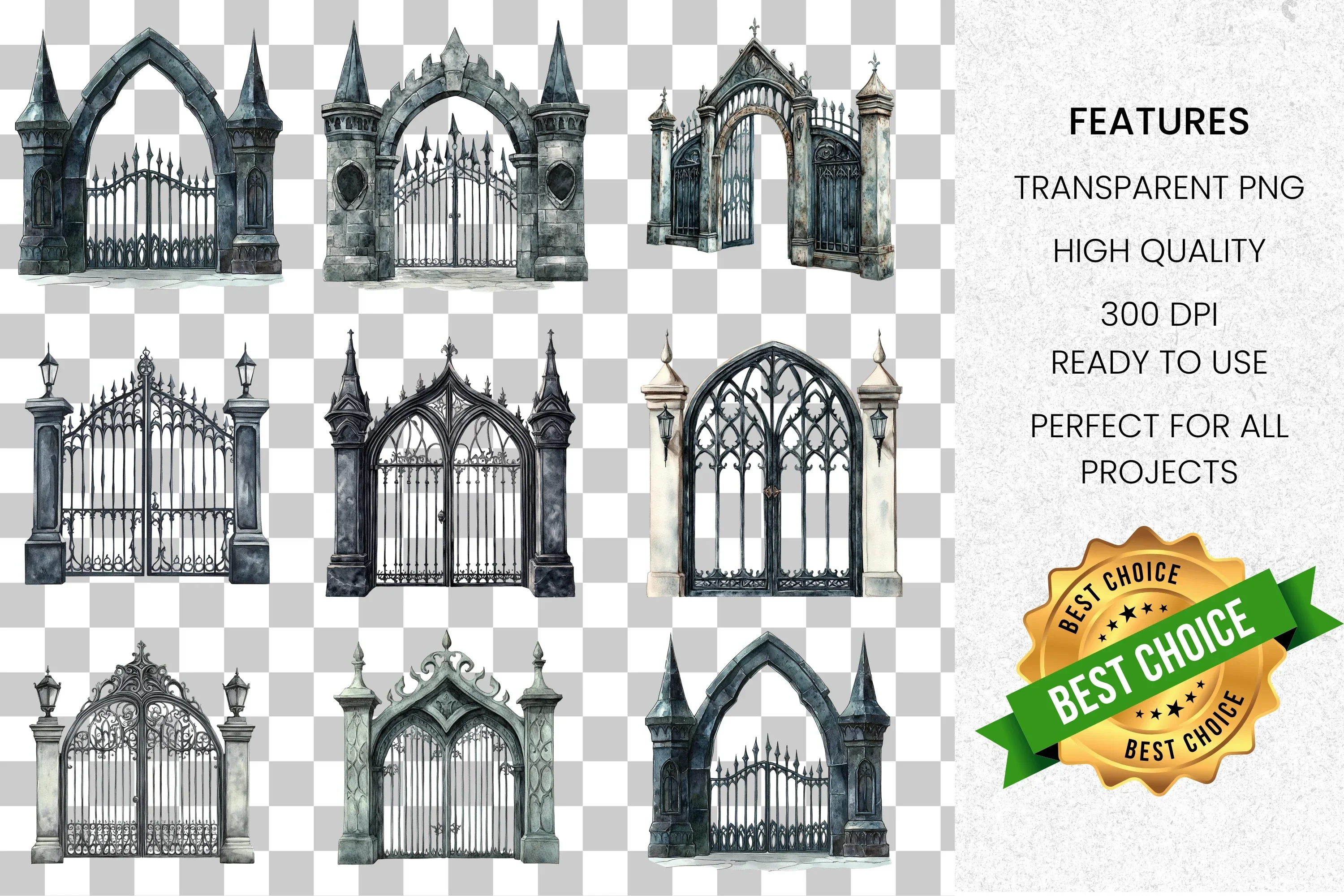 Gothic Fantasy Gates and Arches Clipart Bundle - Image 2