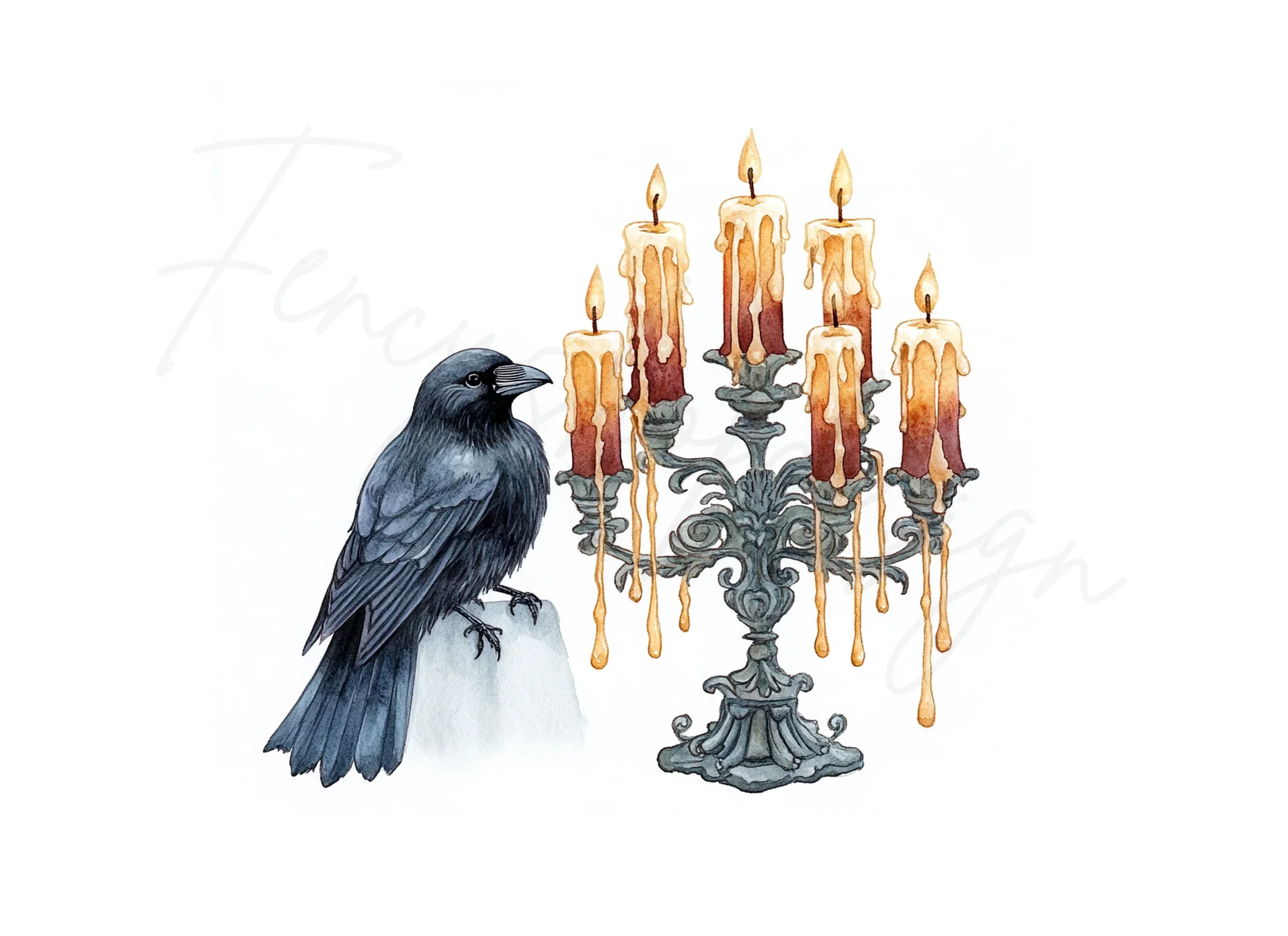 Gothic Raven Candelabra Clipart Bundle - Image 2