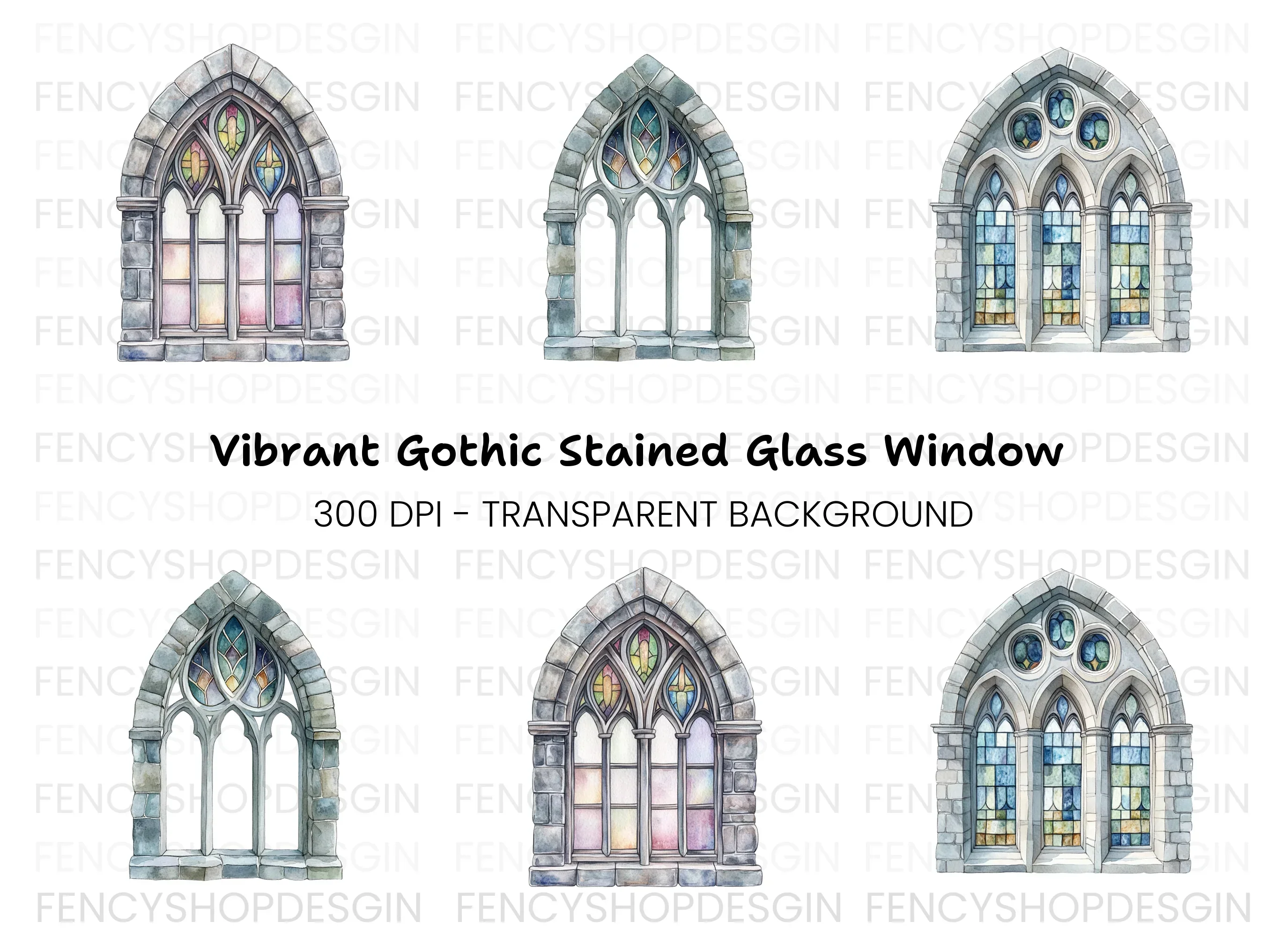 Gothic Stained Glass Window Clipart Bundle