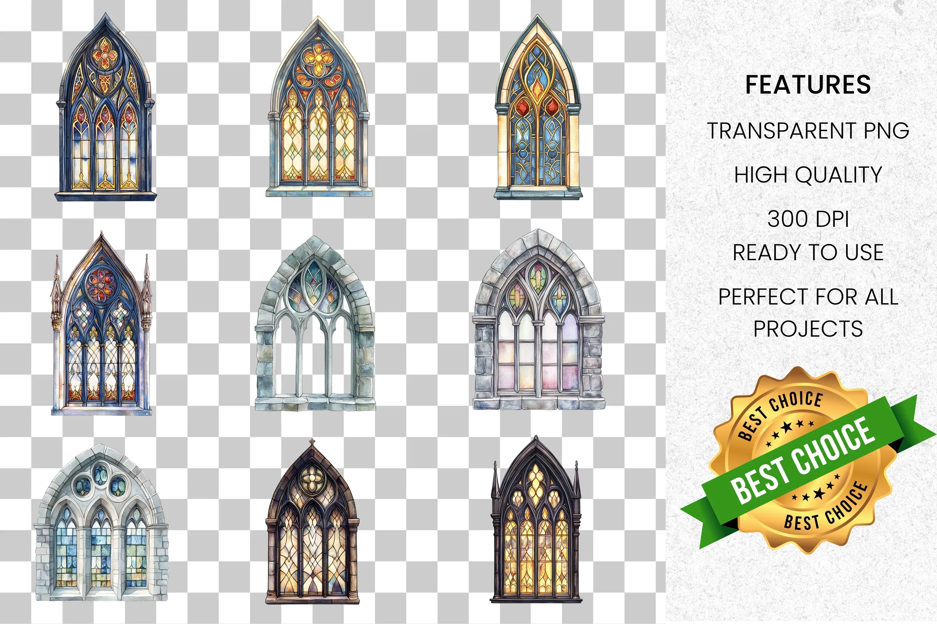 Gothic Stained Glass Window Clipart Bundle - Image 7