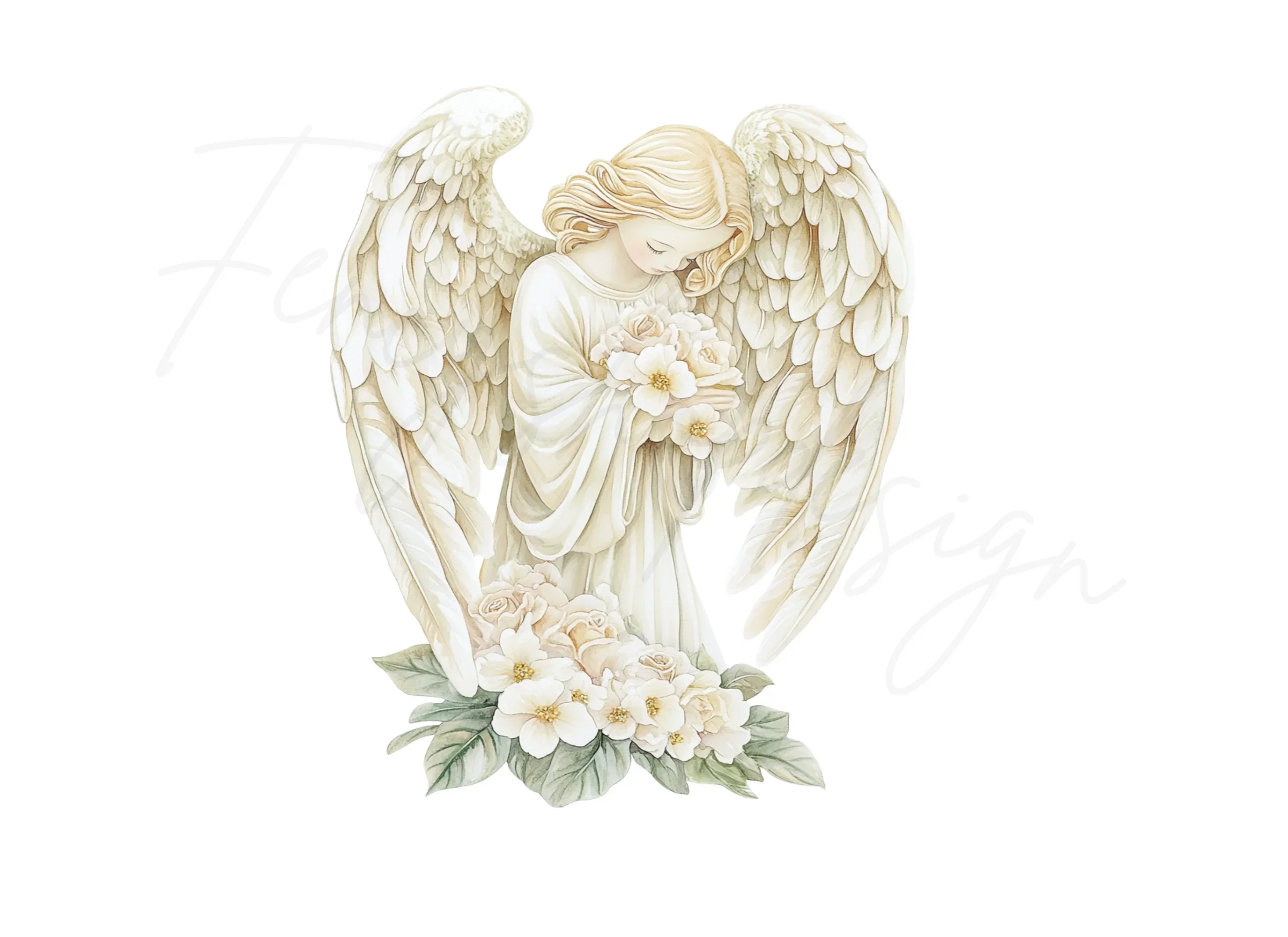 Graceful Angel with Rose Bouquet Clipart Bundle - Image 2
