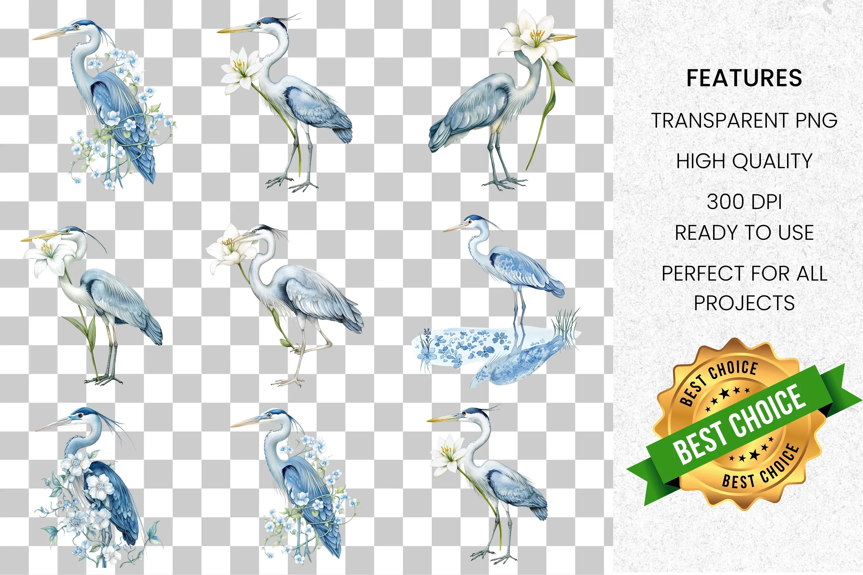 Graceful Blue Heron Designs Clipart Bundle - Image 2