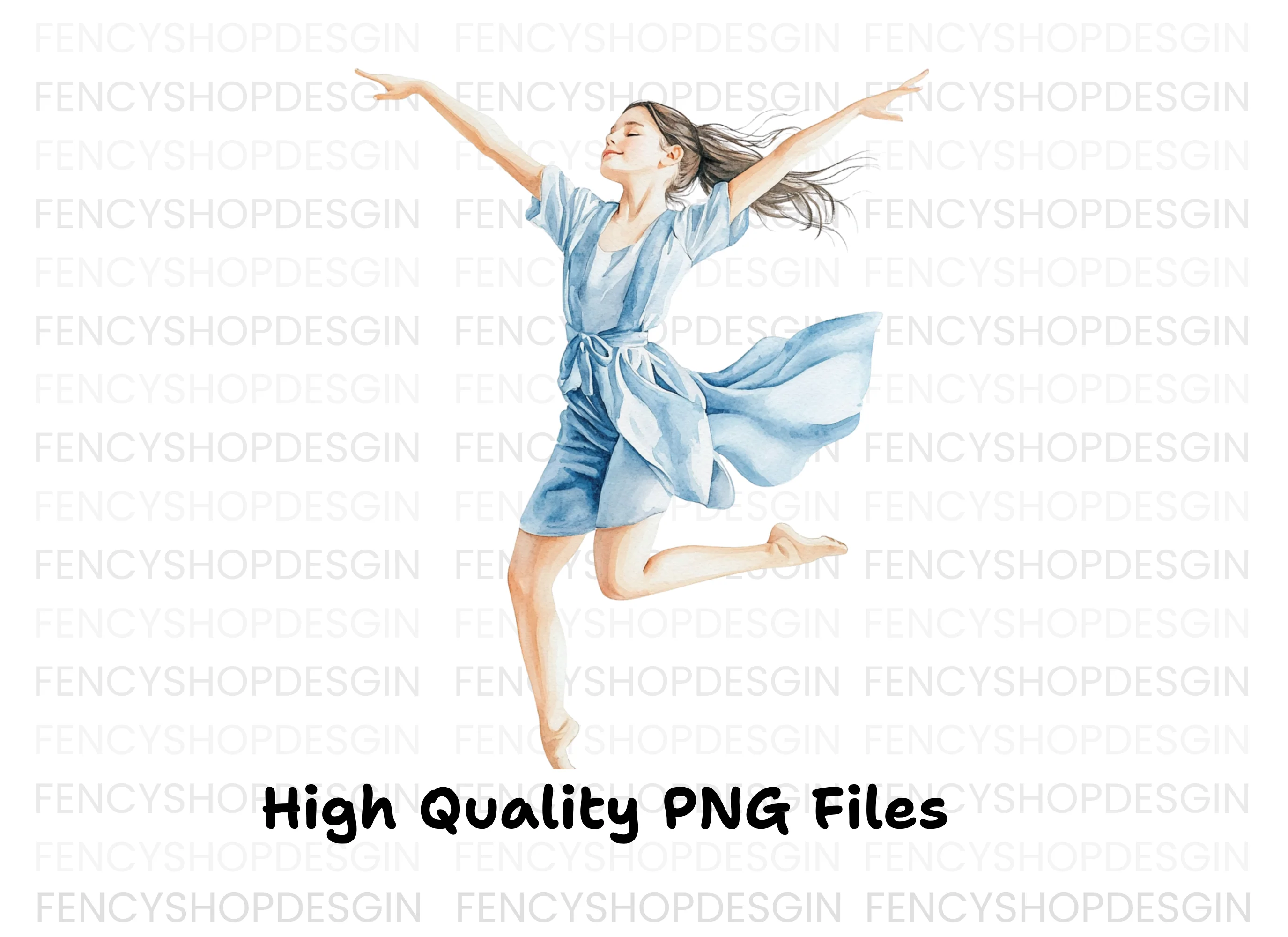 Graceful Dancer in Blue Jumpsuit Clipart Bundle - Image 3