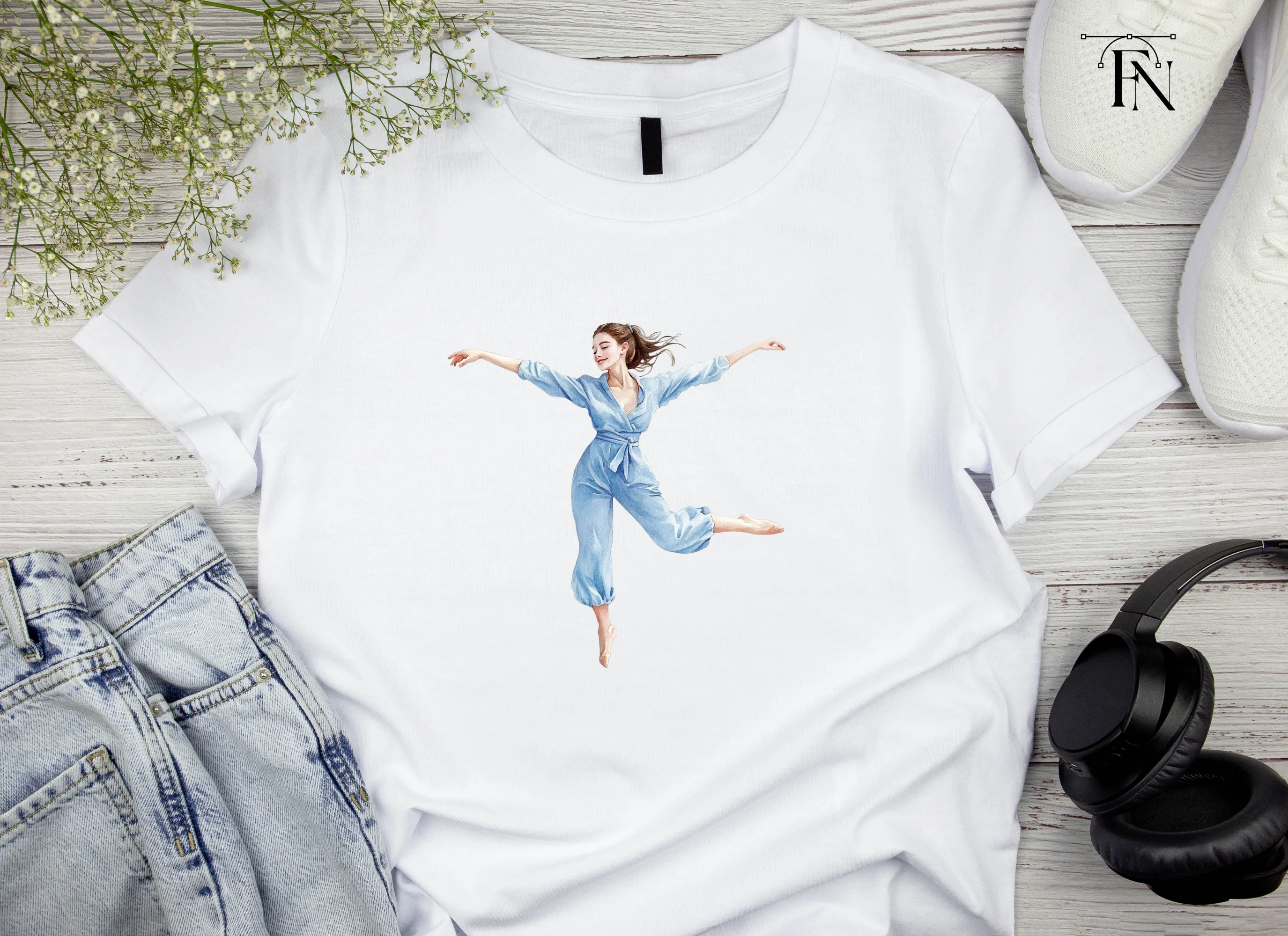 Graceful Dancer in Blue Jumpsuit Clipart Bundle - Image 4