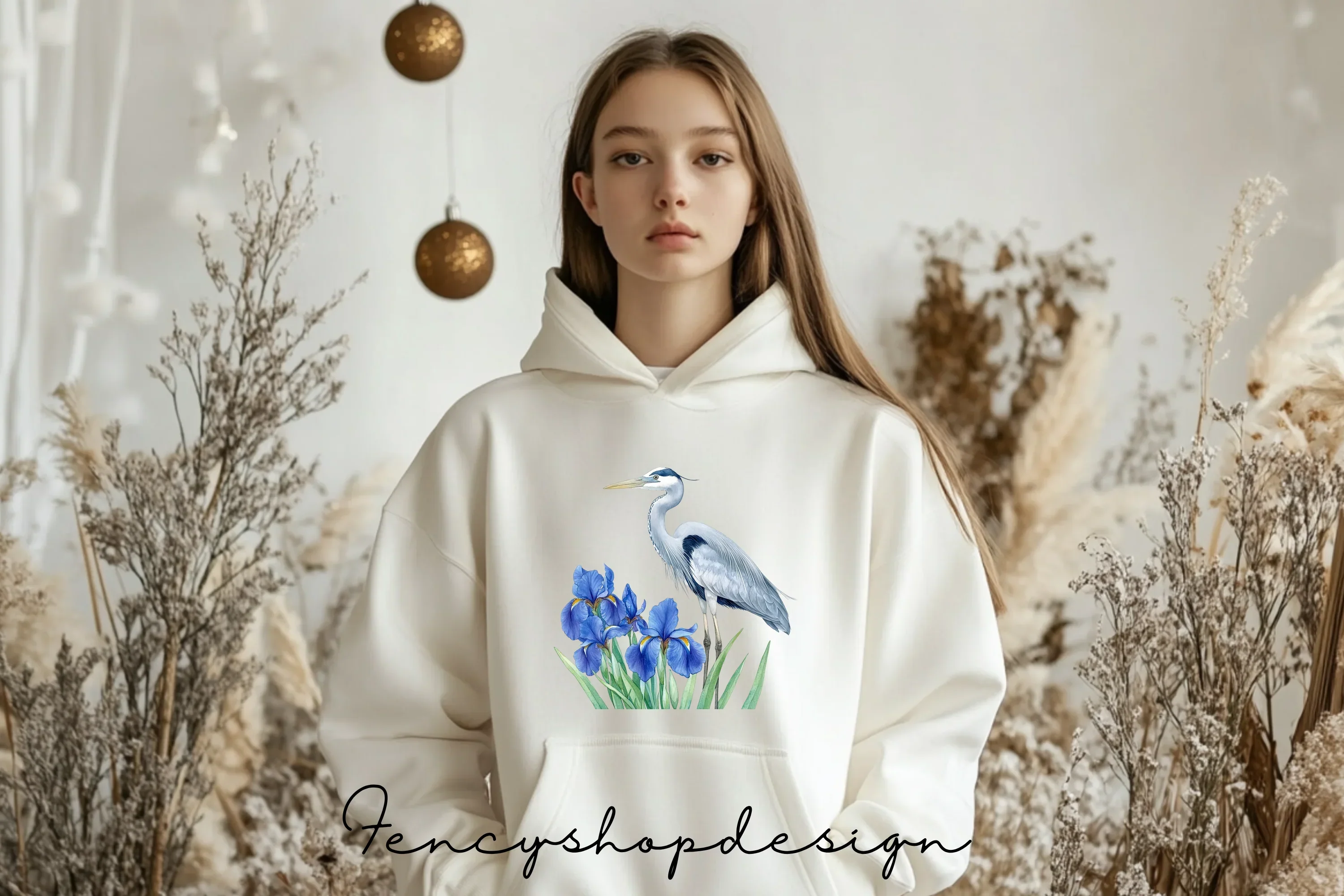 Graceful Heron and Iris Floral Clipart Bundle - Image 6