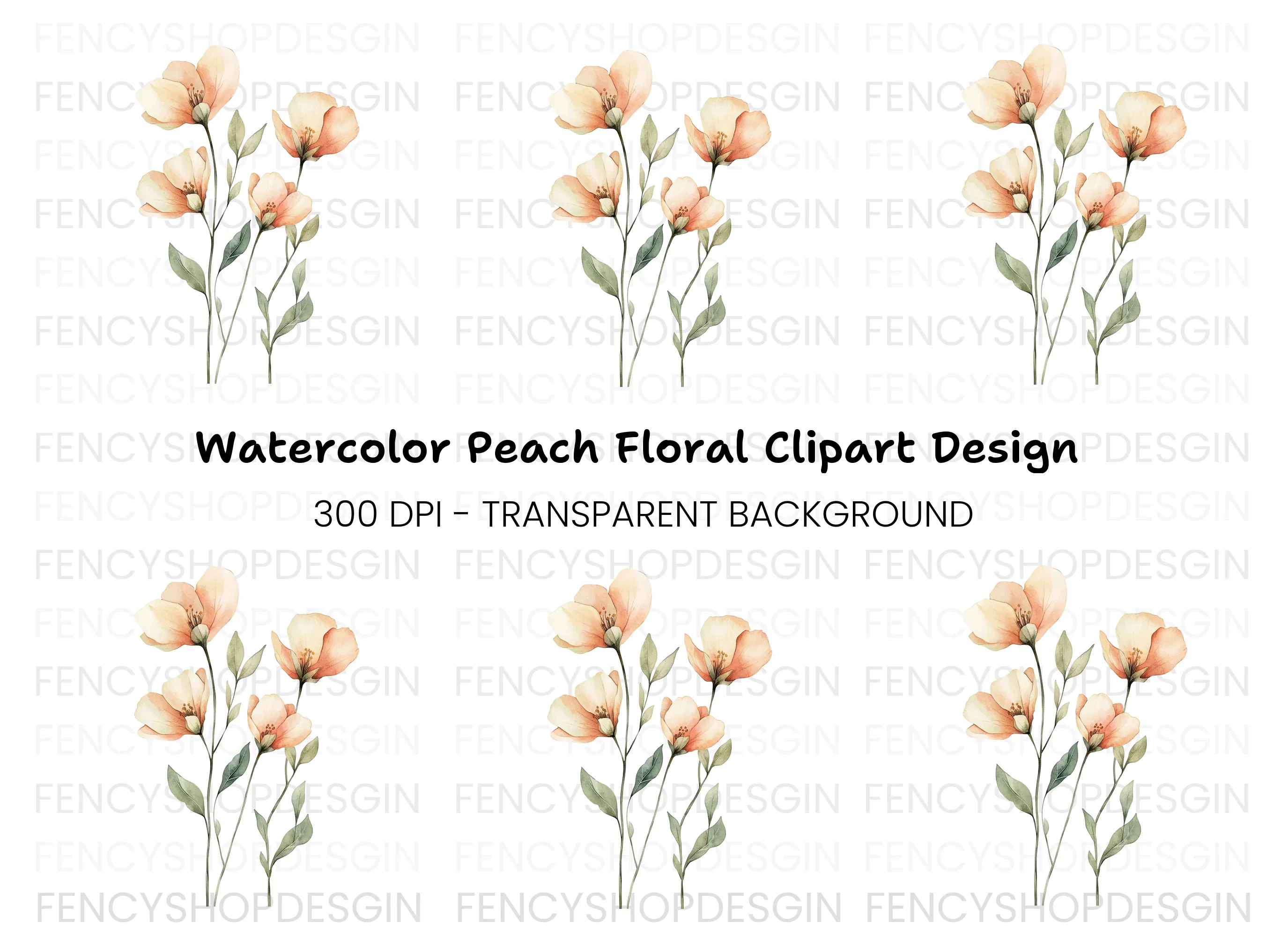Graceful Orange Floral Clipart Bundle